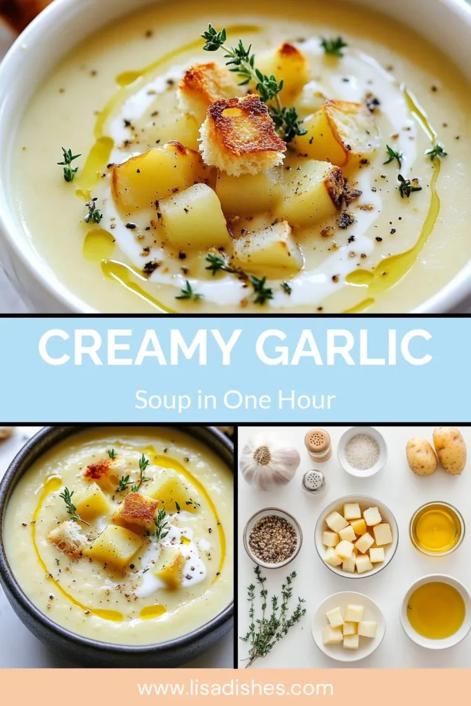 Indulge in this creamy roasted garlic soup that's perfect for all garlic lovers! This garlic soup recipe is deliciously rich and can be easily made vegan with coconut milk. Discover how to create easy soup recipes that warm the soul. Enjoy a bowl of roasted garlic soup with cream topped with fresh thyme and croutons. Try this comforting recipe today! Save and share your culinary journey! #GarlicSoup #VeganRecipes #SoupLovers #ComfortFood