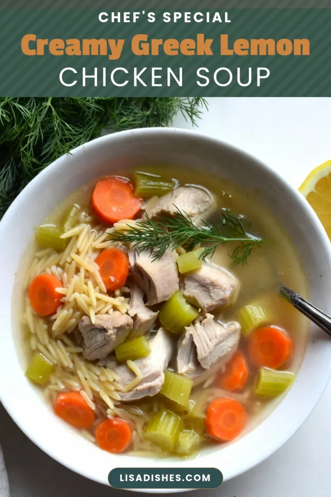 Discover the delightful flavors of Greek Lemon Chicken Soup! This creamy lemon chicken soup combines tender chicken, vibrant veggies, and orzo pasta for a hearty meal. Try this lemon orzo soup recipe for a comforting dish that’s perfect for any occasion. Elevate your dinner plans with this easy-to-follow recipe. Save this delicious Greek soup recipe for later! #GreekLemonChickenSoup #ChickenSoupWithLemon #CreamyLemonChickenSoup #GreekSoupRecipes
