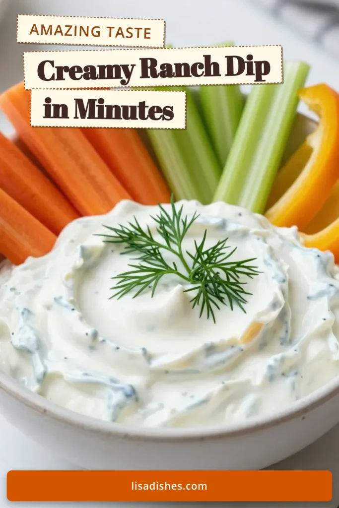 Discover this creamy ranch dip packed with flavor, perfect for healthy snacking! This Greek yogurt dip recipe combines plain Greek yogurt, mayonnaise, and zesty spices to create a homemade ranch dressing that’s lighter and healthier. Ideal as a vegetable dip, it pairs perfectly with fresh carrots, celery, and bell peppers. Try this easy Greek yogurt recipe and elevate your snacking game! Save this for later! #HealthyDip #RanchDip #GreekYogurtRecipes #VegetableDips