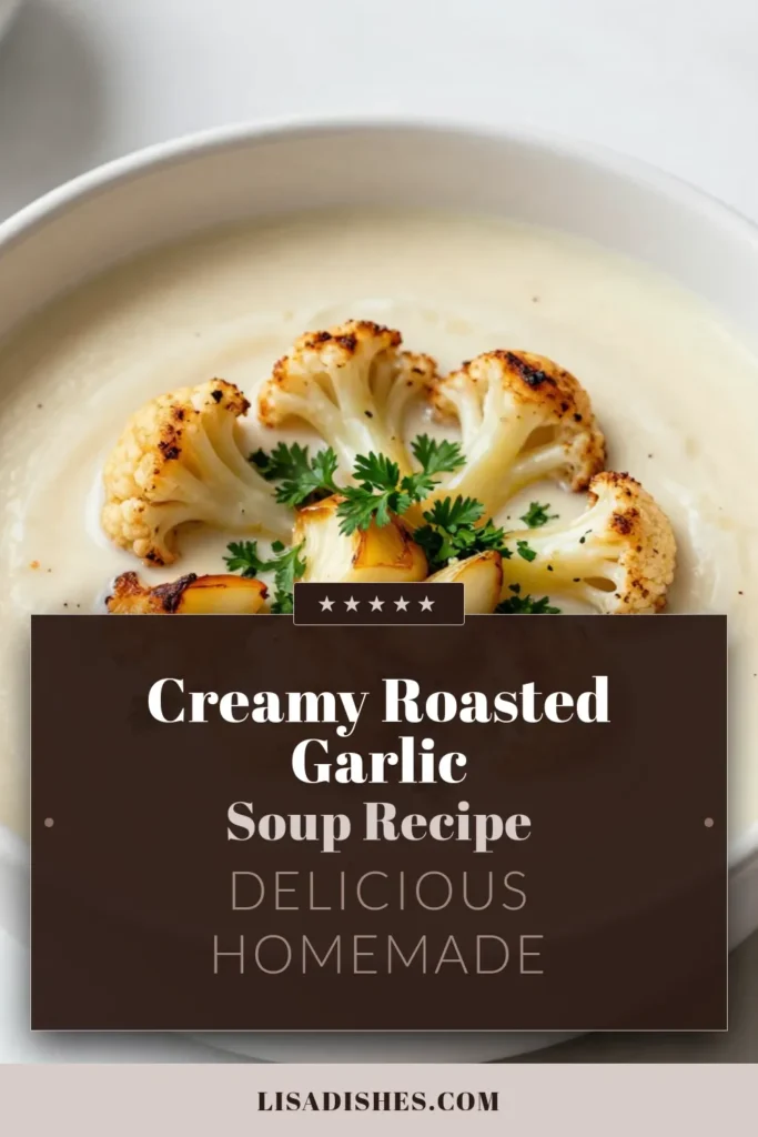 Looking for a healthy soup recipe? Try this Roasted Garlic Cauliflower Soup that's both creamy and satisfying! Perfect as a vegetarian or vegan cauliflower soup, this recipe features roasted cauliflower and garlic for a rich flavor. It's easy to make and packed with nutrients. Don't miss out on this delicious creamy cauliflower soup recipe! Save this recipe for a cozy meal tonight. #HealthySoupRecipes #VeganCauliflowerSoup #CreamyCauliflowerSoup #RoastedGarlicCauliflowerSoup