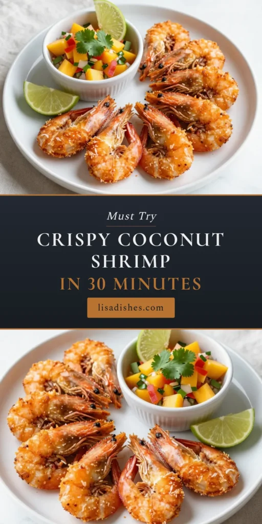 Discover the ultimate Crispy Coconut Shrimp Recipe with these Baked Coconut Shrimp that are not only easy to make but also a healthy shrimp appetizer! Perfectly coated with shredded coconut and panko, they pack a flavorful punch. Serve them with a delicious coconut shrimp with dipping sauce for a delightful treat. Get ready to impress your guests and enjoy this crowd-pleaser! Save this recipe now! #CoconutShrimp #HealthySnacks #ShrimpRecipe #EasyAppetizer