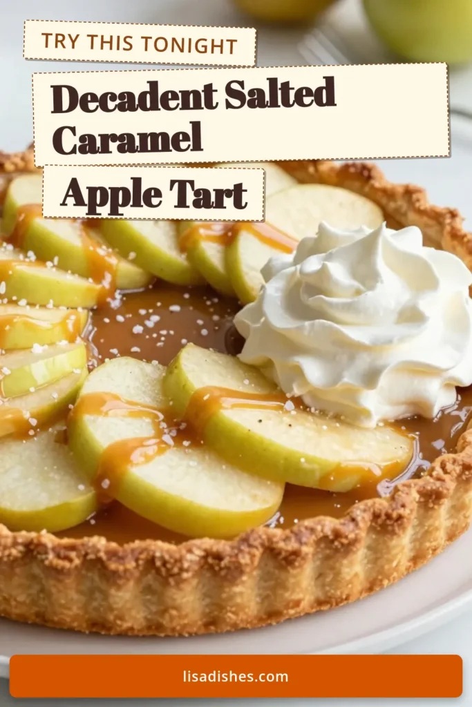Indulge in a mouthwatering salted caramel apple tart that’s perfect for any occasion! This homemade apple tart recipe features Granny Smith apples and is topped with a delicious salted caramel sauce and flaky sea salt. Discover how easy it is to create this easy salted caramel dessert. Save this recipe and treat yourself to a slice of heaven today! #SaltedCaramelAppleTart #AppleTart #DessertRecipe #BakingHacks