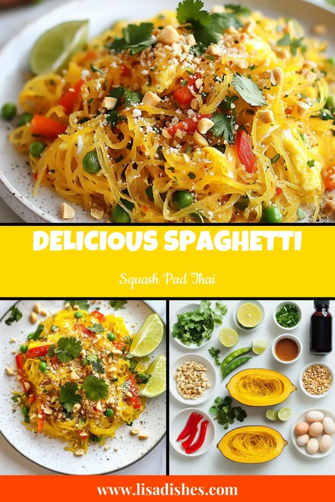 Transform your dinner with this delicious Spaghetti Squash Pad Thai! This healthy pad thai recipe is perfect for a nutritious twist on a classic dish. Enjoy a vegetarian pad thai spaghetti squash that is full of flavor and easy to make. It's also a vegan pad thai with squash, making it suitable for everyone. Try this gluten-free pad thai recipe tonight! Save for later and enjoy the goodness! #SpaghettiSquashPadThai #HealthyEating #VeganRecipes #GlutenFreeCooking