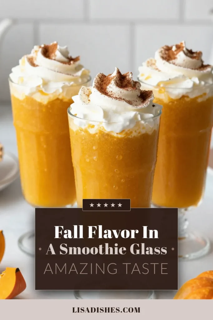Indulge in the flavors of fall with this delicious pumpkin pie smoothie! This healthy pumpkin smoothie combines pumpkin puree, banana, and almond milk for a creamy treat that's perfect for any time of day. Easy to make and vegan-friendly, it’s one of the best fall smoothie recipes out there. Enjoy it topped with whipped cream and a sprinkle of cinnamon. Save this easy pumpkin drink recipe for your autumn cravings! #PumpkinPieSmoothie #VeganPumpkinSmoothie #FallSmoothieRecipes #HealthyPumpkinSmoothie