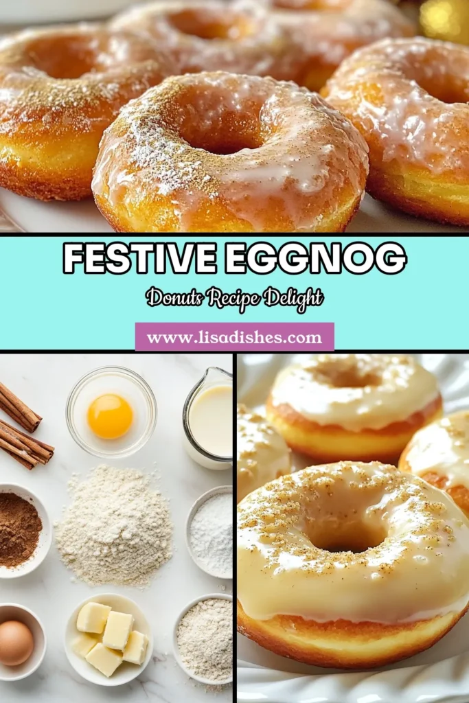 Indulge in the festive spirit with this easy Eggnog Donuts recipe! Perfect for holiday celebrations, these baked donuts combine the rich flavor of eggnog with warm spices, making them an ideal addition to your holiday baked goods. Whip up this simple baked donut recipe in just 30 minutes for a delightful treat. Don't miss out on these easy eggnog desserts—save this recipe for your holiday baking! #EggnogDonuts #FestiveDonuts #HolidayBakedGoods #EasyEggnogDesserts