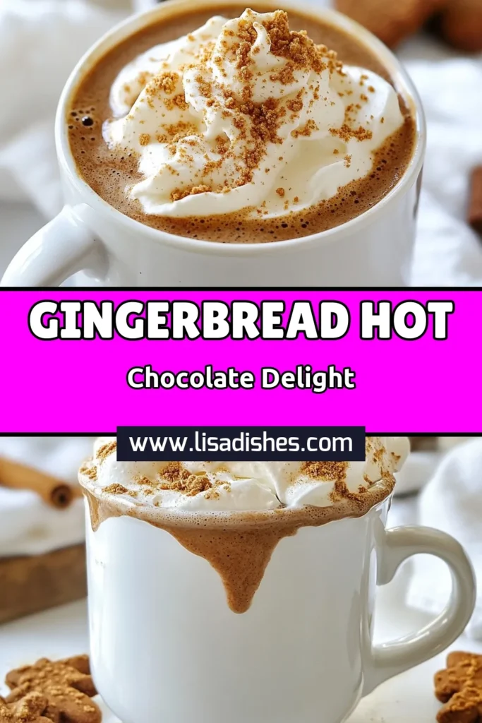 Warm up this winter with a cozy cup of gingerbread hot chocolate! This festive hot chocolate recipe combines creamy homemade hot chocolate with spices that echo the comforting flavors of gingerbread. Top it off with a gingerbread cookie garnish for a delightful treat. Perfect for chilly evenings, this easy winter drink will be a hit at any holiday gathering. Save this recipe for a festive boost! #GingerbreadHotChocolate #HomemadeHotChocolate #WinterDrinks #FestiveTreats