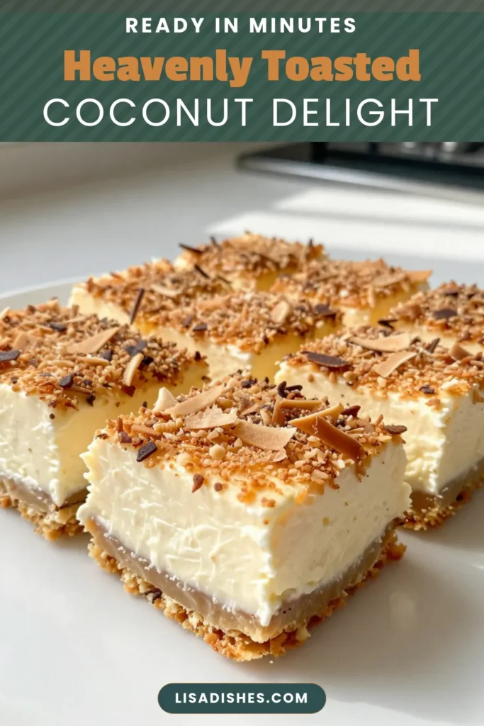 Indulge in this easy and delicious Toasted Coconut Lush Dessert, perfect for any occasion! This no-bake coconut dessert layers creamy coconut goodness with a crunchy crust, making it a tropical coconut treat you'll love. Featuring a coconut cream dessert with toasted coconut flakes, this easy coconut lush recipe is sure to impress. Satisfy your sweet tooth today! Save this delightful recipe now! #CoconutDessert #NoBakeRecipe #TropicalTreat #EasyDessert