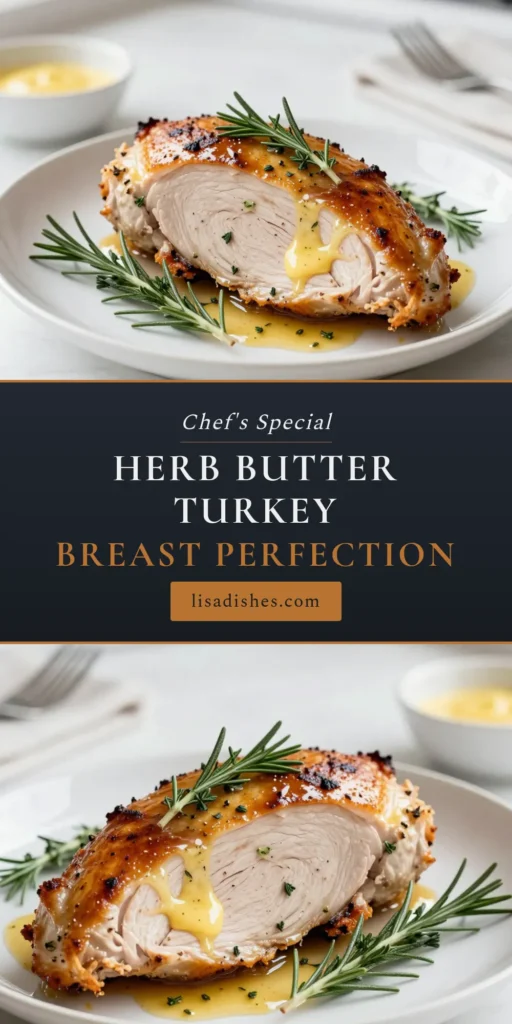Indulge in this mouthwatering herb butter turkey breast that’s perfect for any occasion! This roasted turkey breast recipe features a savory blend of garlic, rosemary, thyme, and sage for a flavor-packed dish. It’s a simple and easy turkey breast roast that will impress your guests. Enjoy tender turkey breast with rosemary and a rich buttery glaze. Click to make your holiday meal unforgettable! #HerbButterTurkey #RoastedTurkeyBreast #GarlicHerbTurkey #EasyTurkeyBreastRoast