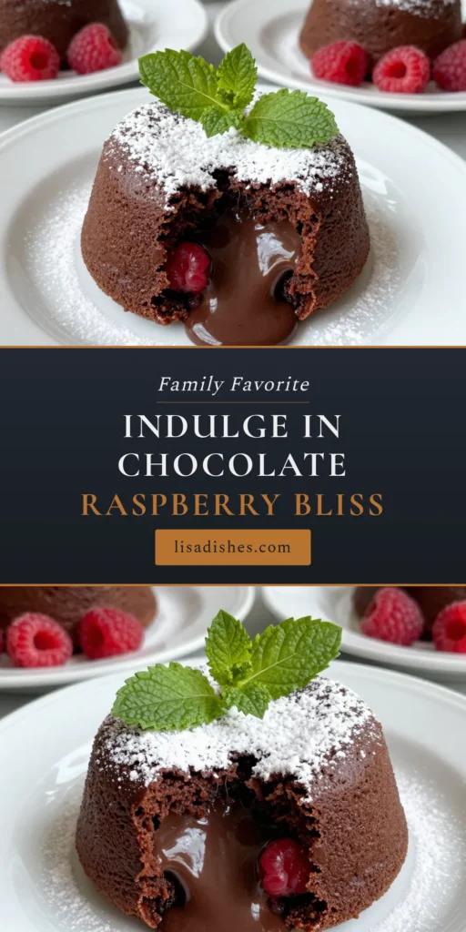 Indulge in these decadent chocolate raspberry lava cakes, the perfect molten chocolate cake recipe for any occasion. This easy dessert recipe features a rich chocolate exterior with a gooey raspberry-filled center that will impress your guests. Whether you're a baking novice or a pro, this gourmet chocolate dessert offers a delightful twist. Try this individual lava cakes recipe today and wow your taste buds! Save it for later! #ChocolateRaspberryDesserts #MoltenChocolateCake #EasyDessertRecipes #GourmetChocolate
