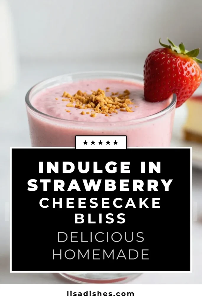 Indulge in the deliciousness of a strawberry cheesecake smoothie! This easy smoothie recipe combines fresh or frozen strawberries with creamy cheesecake flavors, creating a healthy strawberry smoothie made with Greek yogurt that you’ll love. Enjoy a creamy cheesecake smoothie in just 5 minutes! Perfect for breakfast or a snack. Don't forget to save this recipe for later! #SmoothieRecipe #HealthyEating #StrawberrySmoothie #EasyRecipes