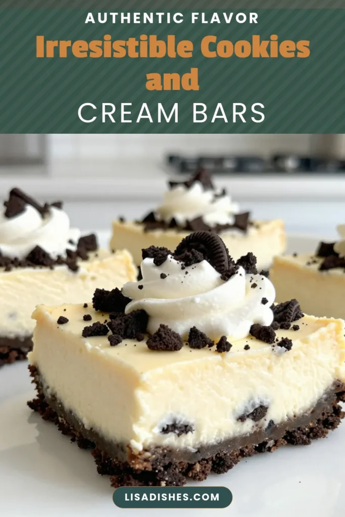 Indulge in these delicious Cookies and Cream Cheesecake Bars, a must-try for dessert lovers! This easy Oreo Cheesecake Recipe combines creamy cheesecake with crunchy cookie pieces, and best of all, it's a No-Bake Cheesecake Bars delight! Perfect for gatherings, this Easy Cheesecake Bars Recipe will impress everyone. Make your Cream Cheese Dessert Bars today and enjoy a sweet treat! Save this recipe for later! #CookiesandCream #OreoDesserts #DessertBars #CheesecakeLove