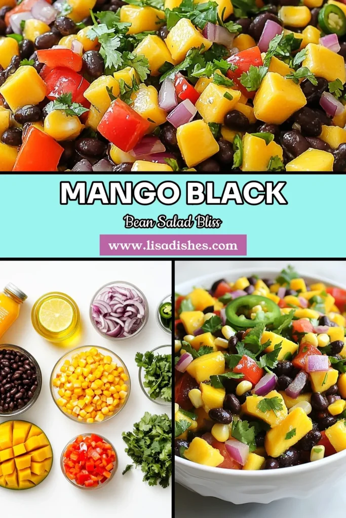 Savor the vibrant flavors of this refreshing Mango Black Bean Salad, the perfect Fresh Fiesta Salad Recipe for summer! This Healthy Mango Salad combines ripe mango, black beans, and colorful veggies for a quick, delicious Vegan Black Bean Salad that's ready in just 20 minutes. Ideal for BBQs or meal prep, it’s a delightful Quick Summer Salad everyone will love. Don’t forget to save this recipe for your next gathering! #MangoBlackBeanSalad #HealthyRecipes #VeganSalad #SummerSalad