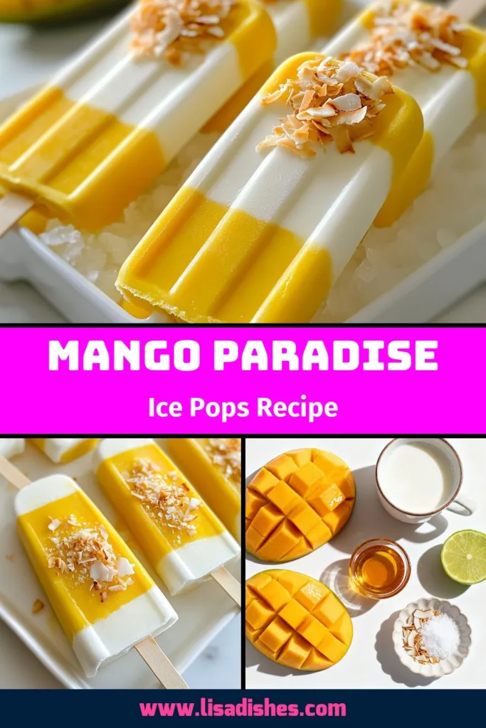 Beat the heat with refreshing Coconut Mango Ice Pops! This homemade ice pop recipe combines ripe mangoes and creamy coconut milk for delicious tropical fruit ice pops that are perfect for summer. A healthy frozen treat that's easy to make, these Coconut Mango Ice Pops are a delightful addition to any dessert table. Try it today and bring a taste of the tropics to your home! Save this simple recipe now! #CoconutMangoIcePops #HealthyFrozenTreats #EasyMangoDesserts #TropicalFruitIcePops