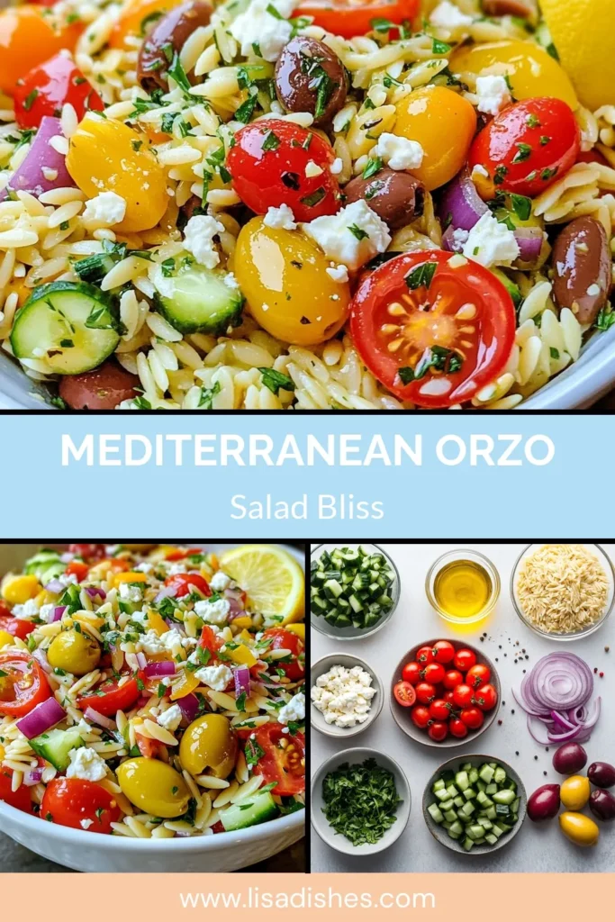 Enjoy a refreshing Mediterranean Orzo Salad that’s perfect for any occasion! This Healthy Mediterranean Salad combines al dente orzo pasta, vibrant veggies, and crunchy Kalamata olives, all tossed in a zesty dressing. With its feta and olive salad twist, this Quick Pasta Salad is a must-try! Perfect for meal prep or gatherings, make it today and impress your guests. Save this recipe now! #OrzoPastaRecipes #MediterraneanOrzoSalad #HealthySalad #QuickPastaSalad