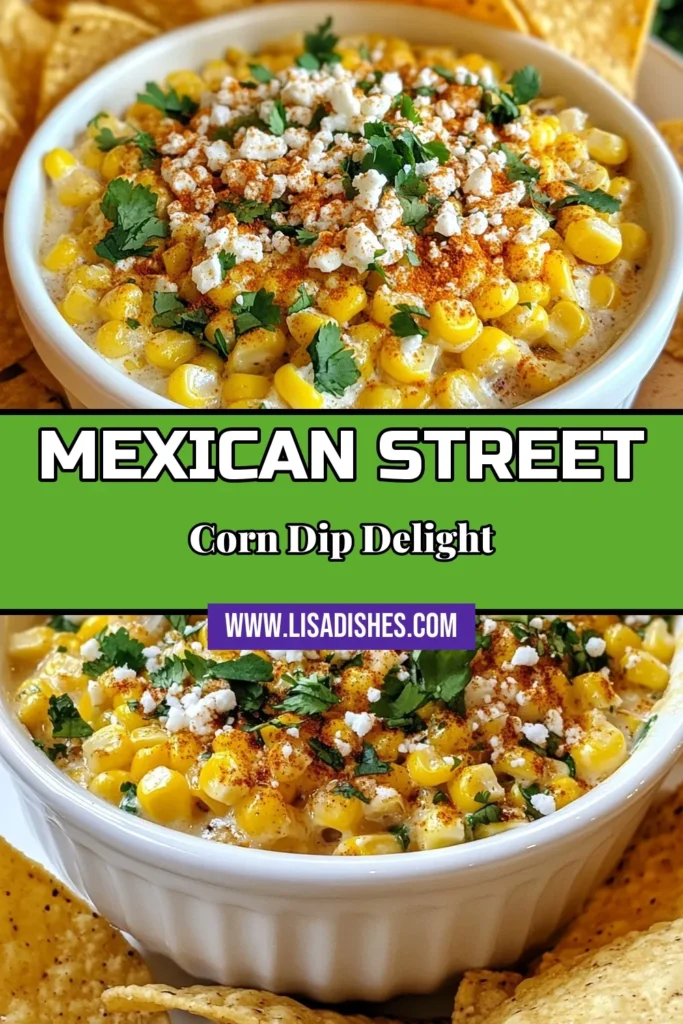 Indulge in a delicious Mexican street corn dip that brings vibrant flavors right to your table. This creamy corn dip recipe is the perfect easy appetizer dip for any occasion. Made with fresh corn, Cotija cheese, and spices, it's sure to impress your guests. Serve it with crispy tortilla chips for a crowd-pleasing snack. Don't miss out on this delightful Cotija cheese dip—save this recipe for your next gathering! #MexicanStreetCornDip #CornDipRecipe #EasyAppetizerDip #CreamyCornDip