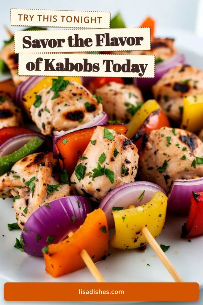Savor the deliciousness of Garlic Herb Chicken Kabobs with this easy grilled chicken skewers recipe! These marinated chicken skewers are bursting with flavor from garlic, oregano, and lemon, making them a perfect healthy grilled chicken recipe for your next BBQ. Ideal for meal prep too! Try these easy chicken kabobs today and wow your guests. Save this recipe now for a tasty dinner idea! #ChickenKabobs #GrilledChicken #HealthyRecipes #Kabobs
