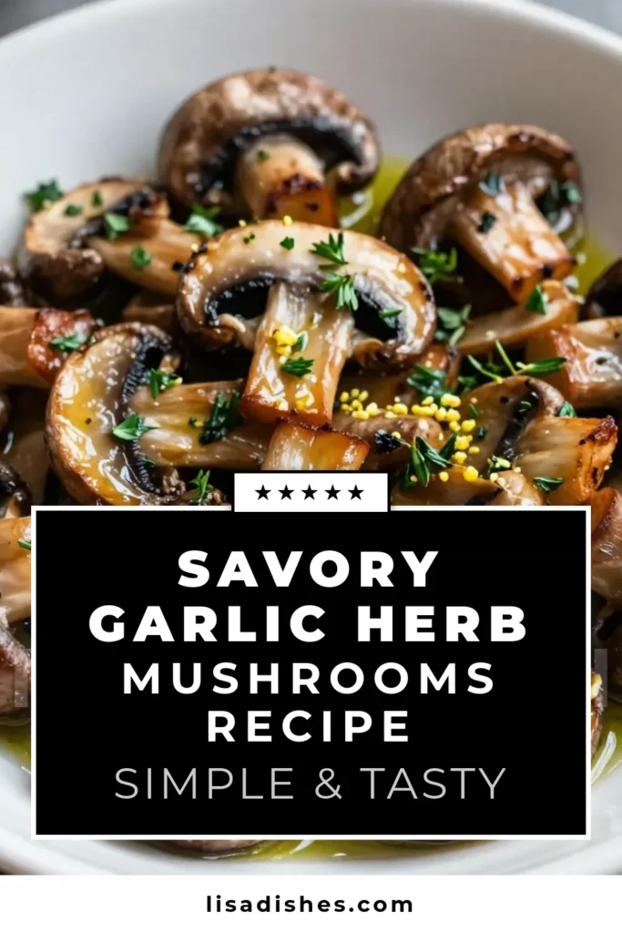 Elevate your meals with these garlic herb roasted mushrooms! This roasted mushroom recipe is an easy mushroom side dish that pairs beautifully with any main course. Baked mushrooms with garlic and herb-infused flavors make for a delightful and savory addition to your dinner table. Perfect for family gatherings or a cozy night in, this dish is quick and simple. Try it tonight and watch it disappear! #GarlicHerbRoastedMushrooms #RoastedMushroomRecipe #EasyMushroomSideDish #BakedMushroomsWithGarlic