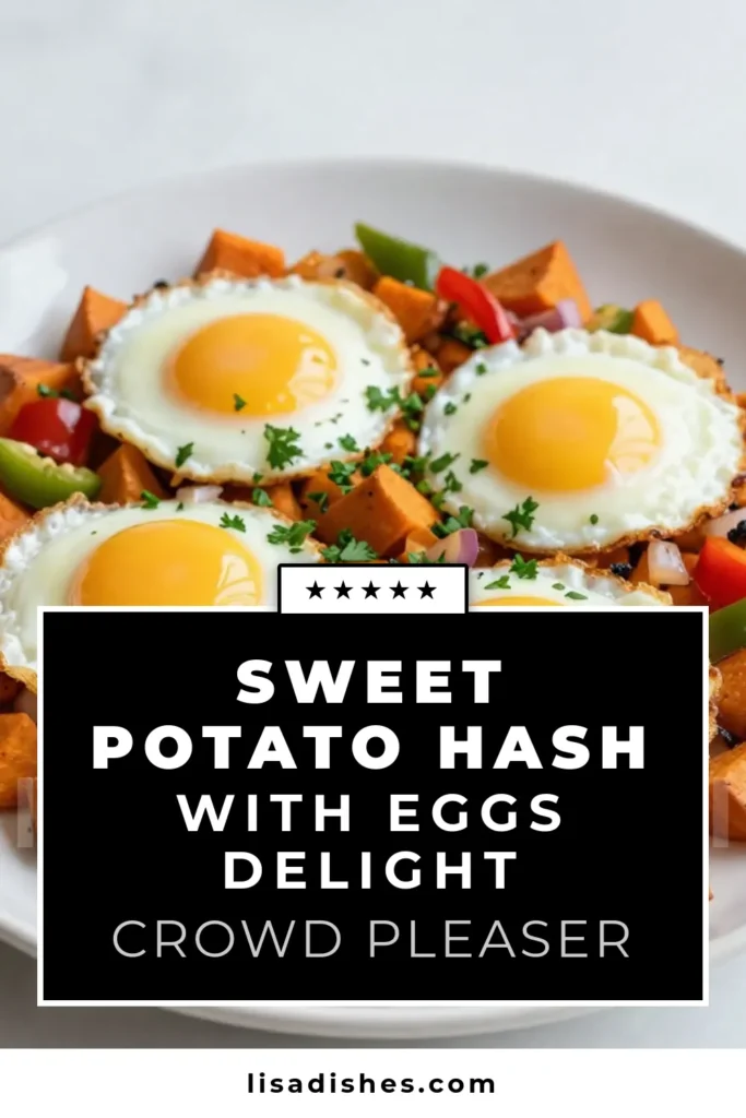 Start your day with a flavorful Sweet Potato Hash with Eggs, the perfect sweet potato breakfast recipe! This healthy sweet potato dish combines spicy sweet potato hash with vibrant bell peppers and perfectly cooked eggs. Easy to make and nutritious, it's ideal for a quick brunch or hearty breakfast. Try this delicious recipe today and enjoy a satisfying meal! Save it for your morning inspiration! #SweetPotatoHash #HashWithEggs #HealthyBreakfast #SweetPotatoRecipe