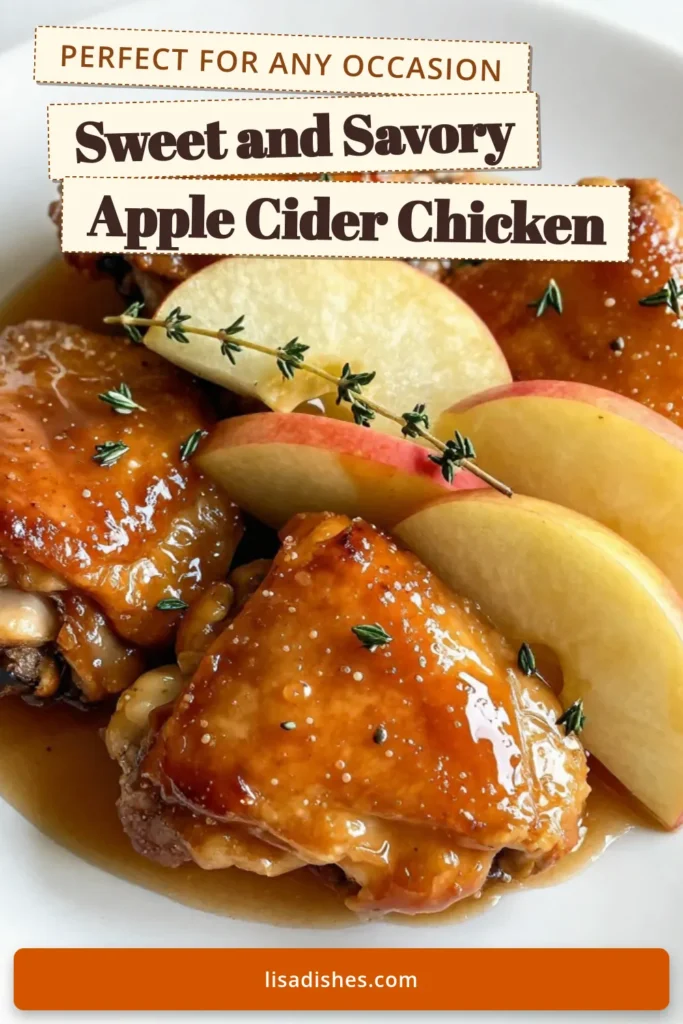 Delight in this easy chicken dinner with Apple Cider Glazed Chicken Thighs, perfect for fall flavors! This glazed chicken recipe features a delicious apple cider glaze recipe that will elevate your weeknight meals. Tender chicken thighs are seared and simmered in a sweet and tangy glaze, ensuring a flavorful bite every time. Try this apple cider chicken thighs recipe tonight and impress your family! Save for later! #ChickenDinner #GlazedChicken #FallFlavors #EasyRecipes