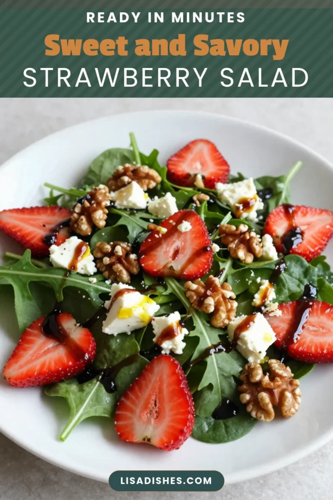 Try this vibrant Balsamic Strawberry Salad for your next meal! This fresh fruit salad recipe is a delicious blend of mixed greens, juicy strawberries, crumbled feta, and toasted walnuts, drizzled with a tangy balsamic glaze. Perfect for summer, this healthy salad with feta takes just 10 minutes to prep. Discover easy salad recipes that are not only tasty but also refreshing! Save this recipe for your summer salad ideas! #BalsamicStrawberrySalad #HealthySalad #EasySaladRecipes #SummerSaladIdeas