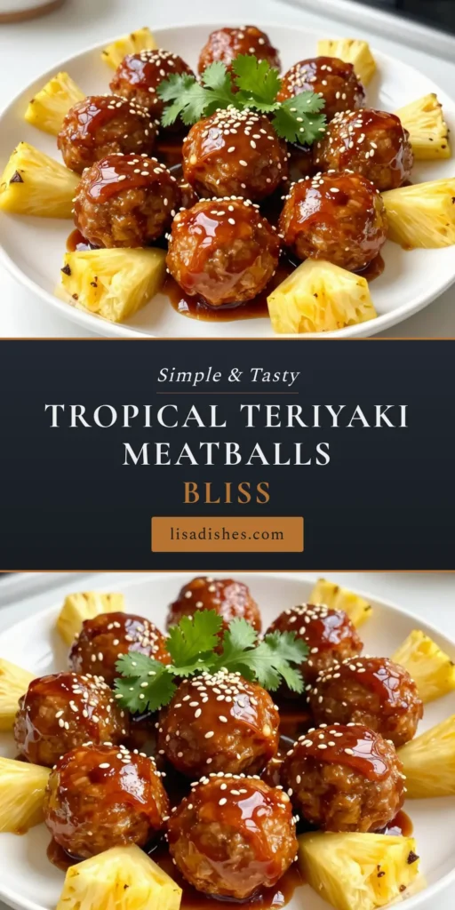 Savor the flavors of the tropics with this delicious Tropical Teriyaki Meatballs recipe! Made with ground chicken, these Asian-inspired meatballs are infused with a mouthwatering pineapple teriyaki sauce that elevates your weeknight meals. Perfect as an appetizer or a main dish, they're easy to prepare and absolutely delightful. Try this chicken meatballs recipe today! Don’t forget to save for later! #TropicalTeriyakiMeatballs #GroundChickenRecipes #AsianInspiredMeatballs #PineappleTeriyakiSauce