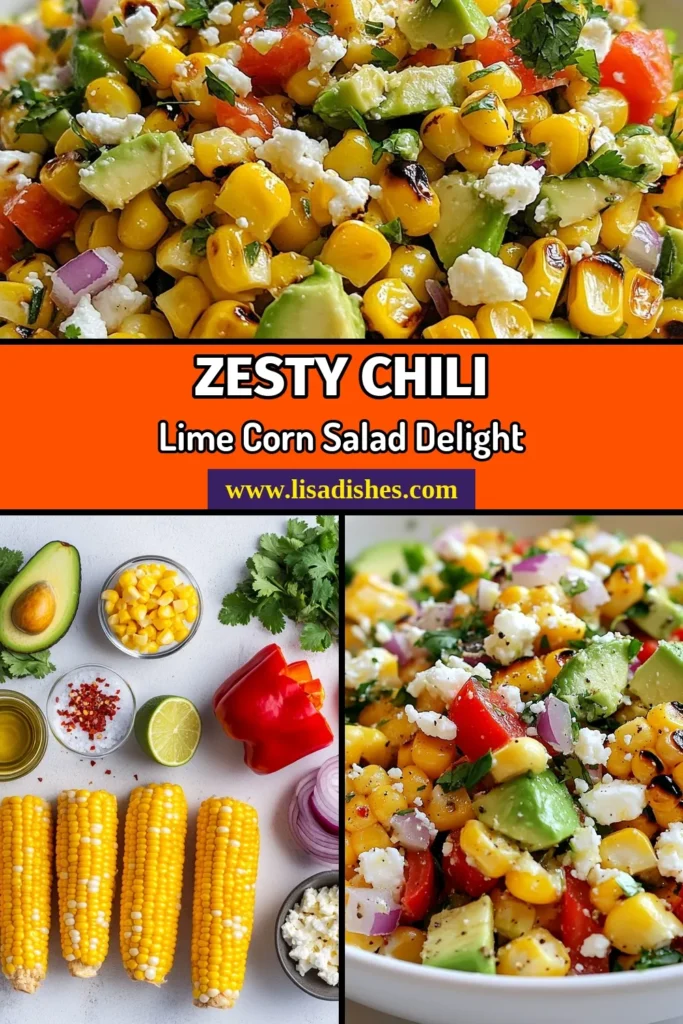 This festive Chili Lime Grilled Corn Salad is the perfect summer dish! This easy corn salad recipe combines grilled corn, vibrant red bell pepper, creamy avocado, and fresh cilantro, making it a refreshing summer salad with avocado. Finish it off with tangy lime and optional feta for added flavor. Perfect as a side or a light meal. Try this delicious grilled corn salad recipe today and elevate your summer gatherings! #CornSalad #SummerSalad #GrilledCorn #EasyRecipes