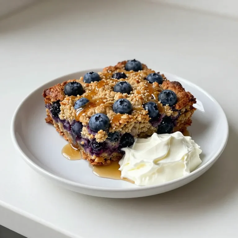 - 2 cups rolled oats - 2 cups almond milk (or milk of your choice) - 1/2 cup maple syrup - 1/4 cup melted coconut oil - 2 teaspoons vanilla extract - 1 teaspoon baking powder - 1 teaspoon cinnamon - 1/2 teaspoon salt - 2 cups fresh or frozen blueberries - 1/4 cup chopped walnuts - 1 tablespoon chia seeds The base of this Blueberry Oatmeal Breakfast Bake is simple yet nourishing. I start with rolled oats. They provide great texture and fiber. Next, I add almond milk. You can use any milk you like. Maple syrup adds a touch of sweetness, making each bite delightful. Melted coconut oil brings a rich flavor and helps bind the ingredients. I also mix in vanilla extract. It adds a lovely aroma and enhances the overall taste. To give the bake a little lift, I add baking powder. A sprinkle of cinnamon adds warmth, and salt balances the flavors. You can customize the bake with optional ingredients. I love folding in blueberries, either fresh or frozen. They burst with flavor as they cook. If you want extra crunch, add walnuts. Chia seeds are a great addition for added nutrition and a slight crunch. They also help to thicken the mixture, making it even heartier. These ingredients come together to create a tasty, healthy breakfast. Each bite is packed with nutrients and flavor. This dish is perfect for families or meal prep. You can easily serve it warm or cold. Enjoy the wholesome goodness! {{ingredient_image_1}} Start by preheating your oven to 350°F (175°C). Grease a 9x13-inch baking dish with coconut oil or cooking spray. This step helps prevent the bake from sticking. In a large mixing bowl, combine the rolled oats, almond milk, maple syrup, melted coconut oil, vanilla extract, baking powder, cinnamon, and salt. Stir the mixture well until everything blends together smoothly. This base is the heart of the dish. Now it’s time to add the blueberries. Gently fold in the fresh or frozen blueberries, along with walnuts and chia seeds if you want them. Make sure the blueberries spread evenly throughout the mixture. This ensures every bite is bursting with flavor. Pour the oatmeal mixture into your prepared baking dish. Spread it out evenly with a spatula. Bake in the preheated oven for 30-35 minutes. Look for a golden-brown top and a set center. This means your bake is ready. Once the bake is done, take it out of the oven and let it cool for about 10 minutes. This cooling time helps it firm up a bit. When ready, slice it into squares for serving. You can top each square with Greek yogurt, a drizzle of maple syrup, and fresh blueberries for a colorful touch. Enjoy your warm, hearty breakfast! Bake time may vary with different ovens. Most ovens heat unevenly. If your oven runs hot, check the bake at 25 minutes. You want a golden top and a firm center. Use a toothpick to test doneness. It should come out clean when inserted in the center. If it has wet batter, bake for a few more minutes. Spices can boost the flavors in your bake. Try adding nutmeg or ginger for warmth. You can also mix in some vanilla bean for a richer taste. For sweeteners, consider using honey or agave syrup instead of maple syrup. Each option gives a unique flavor twist. Top your baked oatmeal with Greek yogurt for creaminess. You can also sprinkle chopped nuts on top for crunch. Fresh fruits like banana slices can add sweetness. Pair your breakfast bake with coffee or a cold glass of almond milk. This adds a nice balance to your meal. Pro Tips Choose Your Oats Wisely: Use rolled oats for the best texture. Quick oats can make the bake mushy, while steel-cut oats will require a longer baking time. Experiment with Sweetness: Adjust the amount of maple syrup according to your taste. You can also substitute with honey or agave syrup for different flavors. Customize Your Add-ins: Feel free to add other fruits like bananas or apples, or substitute walnuts with pecans or almonds for a different crunch! Storage Tips: This bake can be stored in the fridge for up to 5 days. Reheat individual portions in the microwave for a quick breakfast. {{image_2}} You can switch up the berries in this dish. Raspberries or strawberries add a nice twist. If you want more sweetness, try adding bananas or diced apples. These fruits bring a fresh taste that makes each bite exciting. Mixing fruits can also add different textures. If you follow a vegan diet, you can easily adapt this recipe. Use plant-based milk like oat or soy milk instead of almond milk. For those who need gluten-free options, choose gluten-free oats. This keeps the dish safe for everyone while still being tasty. Want to add some fun to your bake? Mix in chocolate chips or coconut flakes. These add extra sweetness and texture. If you prefer savory flavors, toss in herbs or cheese. This unique twist can turn your breakfast bake into a hearty meal. To keep your Blueberry Oatmeal Breakfast Bake fresh, store it in the fridge. Place it in an airtight container. This will help prevent it from drying out. The bake stays good for up to five days. If you notice any off smells or mold, toss it right away. You can freeze leftovers too! Cut the bake into squares before freezing. Wrap each square in plastic wrap, then place them in a freezer-safe bag. This way, you can grab a piece anytime. When you want to eat it, let it thaw overnight in the fridge. To reheat, pop it in the microwave for about 1-2 minutes. You can also heat it in the oven at 350°F for 10 minutes. Always check for signs of spoilage. If the bake smells sour or has a strange texture, it is best to discard it. Aim to eat your leftovers within five days for the best taste. If you freeze it, enjoy it within three months for optimal flavor. You can use quick oats, but the texture will change. Quick oats absorb liquid faster, which can make the bake softer. If you want a chewier texture, stick with rolled oats. Quick oats will also cook faster, so check your bake after 25 minutes. Look for a golden brown top. The center should feel firm to the touch. You can also insert a knife into the middle. If it comes out clean, your bake is ready. Let it cool slightly before cutting it into squares. Yes, you can use other milk types. Soy, coconut, or oat milk work well. Each will add a different flavor. If you use dairy milk, the bake might taste richer but still be delicious. Just keep the same amount of liquid. This blog post covered a delicious oatmeal bake recipe. We went through the main ingredients, various options, and clear instructions. I shared tips to perfect your bake and enhance the flavor. You learned about storing leftovers and freezing options. For variations, you can choose fruit or even savory twists. Try out these ideas and make this recipe your own. Happy baking!