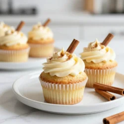 To make delicious Vanilla Chai Cupcakes, gather these essential ingredients: - 1 ½ cups all-purpose flour - 1 cup granulated sugar - ½ cup unsalted butter, softened - 2 large eggs - 1 teaspoon vanilla extract - 1 teaspoon baking powder - ½ teaspoon baking soda - ½ teaspoon salt - 1 cup buttermilk - 2 teaspoons chai spice blend (cardamom, cinnamon, ginger, cloves) - ½ teaspoon ground nutmeg These ingredients create a soft and flavorful cupcake. The chai spice blend brings warmth and depth to the cupcakes. Accurate measuring is key for great cupcakes. Use dry measuring cups for flour and sugar. For butter, pack it lightly into a measuring cup. This ensures you use the right amount. If you need substitutes, here are a few: - Use whole wheat flour instead of all-purpose flour for a nuttier taste. - Swap buttermilk with regular milk and add a splash of vinegar for acidity. - If you don’t have chai spice, mix equal parts of cinnamon, ginger, and cardamom. These swaps can change your cupcakes but keep them tasty. To elevate your Vanilla Chai Cupcakes, consider these toppings: - Cream cheese frosting adds a tangy flavor. - A simple buttercream frosting is sweet and rich. - For a unique touch, sprinkle extra chai spice on top. You can also garnish with a small cinnamon stick. It adds charm and hints at the flavors inside. {{ingredient_image_1}} Start by gathering your ingredients. Preheat your oven to 350°F (175°C). Line a 12-cup muffin pan with cupcake liners. This makes clean-up easy and helps the cupcakes pop out nicely. In a large bowl, add the softened butter and granulated sugar. Use a mixer to cream them together. Mix until the mixture is light and fluffy. This step is key for airy cupcakes. In a separate bowl, whisk together the all-purpose flour, baking powder, baking soda, salt, chai spice blend, and nutmeg. Mixing these dry ingredients well ensures even flavor in every bite. Gradually add the dry mix to the butter mixture. Alternate with the buttermilk in three parts. Start and end with the flour mix. Mix until just combined. Over-mixing can make the cupcakes dense. Fill each cupcake liner about two-thirds full with batter. Bake in the oven for 18-20 minutes. Check with a toothpick; it should come out clean. Cool in the pan for 5 minutes, then transfer to a wire rack. This helps them cool evenly. To get the best vanilla chai flavor, use a good chai spice blend. I like to mix cardamom, cinnamon, ginger, cloves, and nutmeg. Each spice adds warmth and depth. Adjust the spices based on your taste. If you love cinnamon, add a bit more. Fresh spices work best, so check their freshness before using. One common mistake is not measuring ingredients properly. Always use measuring cups and spoons. Too much flour can make cupcakes dry. Another mistake is overmixing the batter. Mix just until combined to keep your cupcakes light. Lastly, don't skip the cooling step. Let them cool fully before frosting for the best results. Decorating can transform your cupcakes. I suggest using cream cheese frosting for a rich taste. Add a sprinkle of chai spice on top for a lovely look. A small cinnamon stick can add a cute touch. You can even use edible flowers for color. Get creative and make them your own! Pro Tips Use Fresh Spices: For the best flavor, use freshly ground spices in your chai blend. This enhances the aroma and taste of your cupcakes. Room Temperature Ingredients: Ensure your butter, eggs, and buttermilk are at room temperature for a smoother batter and even baking. Don’t Overmix: Mix the batter just until combined to avoid dense cupcakes. Overmixing can lead to a tough texture. Cool Completely: Allow cupcakes to cool completely before frosting to prevent the frosting from melting and losing its shape. {{image_2}} You can easily make these cupcakes gluten-free. Replace all-purpose flour with a good gluten-free blend. Brands like Bob's Red Mill or King Arthur Flour work well. These blends often contain xanthan gum, which helps the cupcakes rise. Adjust baking time slightly, as gluten-free batters can sometimes need a bit longer to bake. Always check for doneness with a toothpick. Frosting is where you can get creative! Cream cheese frosting adds a tangy flavor. It pairs well with the warm spices of the cupcakes. To make it, simply mix cream cheese with butter and powdered sugar. On the other hand, buttercream is sweeter and smoother. It gives a classic look and taste. You can use vanilla or chai spices in either frosting for added flavor. Want to spice things up? You can add more chai spices to the batter. Try increasing the chai spice blend to three teaspoons. You could also add a little vanilla bean paste for a richer taste. Another idea is to fold in chocolate chips for a sweet surprise. The options are endless, and it’s all about what flavors you love! To keep your vanilla chai cupcakes fresh, start with airtight containers. Place them in one container, separated by parchment paper. This keeps them from sticking together. Store them at room temperature if you eat them within two days. If you want them to last longer, go for the fridge. Just remember to let them come to room temperature before serving. This helps restore their soft texture. Freezing these cupcakes is easy. Here’s how you do it: - Cool Completely: Let your cupcakes cool down fully. - Wrap Well: Wrap each cupcake tightly in plastic wrap. This prevents freezer burn. - Use a Container: Place the wrapped cupcakes in a freezer-safe bag or container. - Label and Date: Write the date on the bag. This helps keep track of freshness. You can freeze them for up to three months. When ready, thaw them in the fridge overnight. Homemade vanilla chai cupcakes last about two days at room temperature. If you store them in the fridge, they can last up to a week. Freezing extends their life to three months. Always check for any signs of spoilage before eating. If they smell off or look dry, it’s best to throw them away. Enjoy your treats while they are fresh and tasty! Yes, you can easily make these cupcakes dairy-free. Use plant-based butter or coconut oil instead of unsalted butter. For the buttermilk, mix one cup of almond milk with one tablespoon of vinegar. Let it sit for five minutes to thicken. This swap keeps the cupcakes moist and tasty. A great chai blend includes cardamom, cinnamon, ginger, cloves, and nutmeg. You can buy pre-mixed chai spice or make your own. Just mix equal parts of each spice for a rich flavor. This blend gives the cupcakes their warm, cozy taste. To make the cupcakes vegan, replace the eggs with flax eggs. Mix one tablespoon of ground flaxseed with three tablespoons of water for each egg. Also, use plant-based butter and non-dairy milk for the buttermilk, as mentioned earlier. These changes keep the cupcakes fluffy and delicious. For frosting, cream cheese frosting works well with these cupcakes. To make it, beat together softened cream cheese, butter, and powdered sugar. Add a splash of vanilla for extra flavor. Use a piping bag to swirl the frosting on top. A sprinkle of chai spice makes it even prettier! You learned how to make delicious vanilla chai cupcakes. We covered key ingredients, proper measuring, and fun frosting ideas. I shared tips to get the perfect flavor and avoid common mistakes. You can even try gluten-free options or different spices. Remember to store your cupcakes correctly to keep them fresh. I hope you're ready to bake and enjoy these treats. Happy baking!