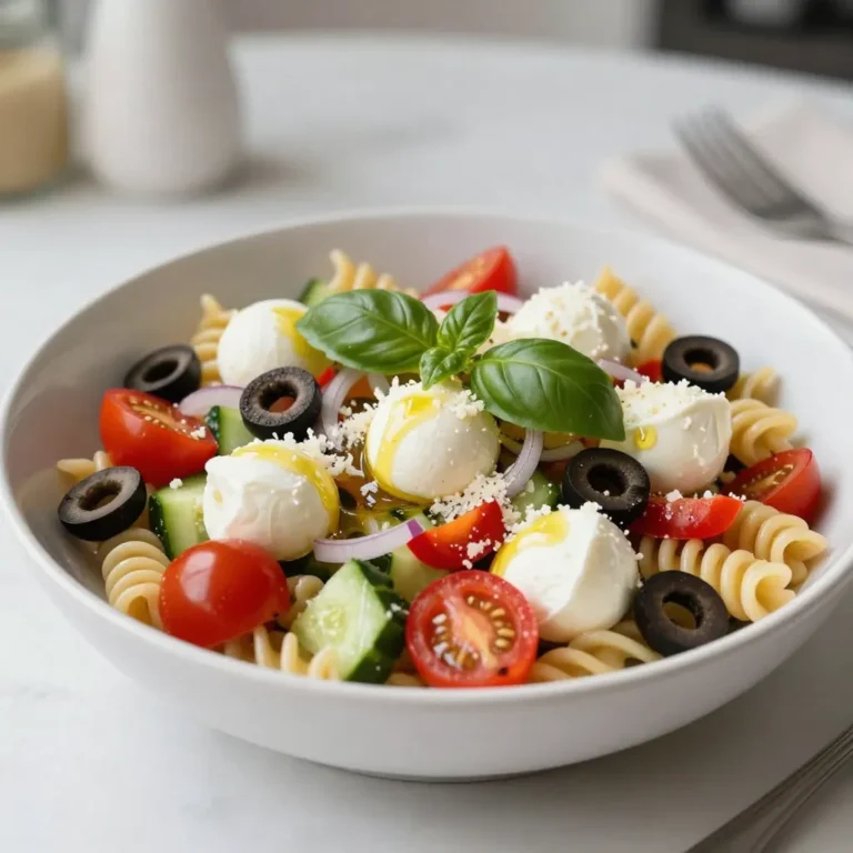 - 8 oz rotini or penne pasta - 1 cup cherry tomatoes, halved - 1 cup cucumber, diced - 1/2 cup red bell pepper, diced - 1/4 cup red onion, finely chopped - 1/2 cup black olives, sliced - 1/2 cup mozzarella balls, halved - 1/4 cup fresh basil leaves, chopped - 1/4 cup olive oil - 2 tablespoons red wine vinegar (substitute with apple cider vinegar if preferred) - 1 teaspoon dried oregano - 1 teaspoon garlic powder - Salt and pepper to taste - Grated Parmesan cheese for garnish (optional) When I make Zesty Italian Pasta Salad, I love to gather fresh ingredients. The pasta, whether rotini or penne, forms the base of this dish. I always choose bite-sized shapes to make it easy to eat. The cherry tomatoes add a burst of sweetness, while the cucumber provides a nice crunch. I often include red bell pepper for a pop of color. Red onion gives it a slight zing, and black olives add a briny flavor. The mozzarella balls bring creaminess to each bite. Fresh basil leaves are a must for that aromatic touch. For the dressing, I mix olive oil and red wine vinegar. If you prefer, you can swap the vinegar with apple cider vinegar. Dried oregano and garlic powder add depth to the flavor. I always season with salt and pepper to bring everything together. You can also customize this dish. Use other vegetables or different pasta types to suit your taste. Adding alternative toppings can make it even more exciting. The options are endless! {{ingredient_image_1}} First, boil water in a large pot. Add a pinch of salt for flavor. Next, add 8 oz of rotini or penne pasta to the boiling water. Cook according to the package instructions until it is al dente. This usually takes around 8-10 minutes. After cooking, drain the pasta in a colander. Rinsing the pasta under cold water is very important. This cools it down and stops the cooking process. It also prevents the pasta from sticking together. While the pasta cools, it's time to prepare the salad. In a large mixing bowl, combine the following ingredients: - 1 cup cherry tomatoes, halved - 1 cup cucumber, diced - 1/2 cup red bell pepper, diced - 1/4 cup red onion, finely chopped - 1/2 cup black olives, sliced - 1/2 cup mozzarella balls, halved - 1/4 cup fresh basil leaves, chopped Mix these ingredients well. The colors and textures will make your salad pop. Fresh herbs add a burst of flavor, so don’t skip the basil. In a small bowl, whisk together the dressing ingredients. Use: - 1/4 cup olive oil - 2 tablespoons red wine vinegar (you can use apple cider vinegar instead) - 1 teaspoon dried oregano - 1 teaspoon garlic powder - Salt and pepper to taste Whisk until everything is well blended. If you want more flavor, feel free to adjust the seasoning. Add more salt, pepper, or herbs as you like. Now it’s time to combine everything! Add the cooled pasta to the bowl with your vegetables and cheese. Pour the dressing over the top. Toss gently to combine. Be careful not to break the pasta, as you want it to stay intact. After mixing, taste the salad. Adjust the seasoning if needed. Transfer the salad to a serving dish or individual bowls. You can also top it with grated Parmesan cheese for an added treat! To make the best pasta salad, cook your pasta al dente. This means it should be firm when bitten. Overcooked pasta can become mushy and ruin the dish. Once cooked, it’s key to rinse the pasta under cold water. This stops the cooking process and cools the pasta quickly. Rinsing also helps remove extra starch, making your salad less sticky. To boost the taste, try adjusting the seasoning. You can add more salt, pepper, or herbs based on your liking. Fresh herbs add a bright flavor. They can make a big difference compared to dried ones. If you use dried herbs, remember, they are stronger. Use less than you would with fresh. When serving, presentation matters. Use a large bowl to showcase the colorful veggies and pasta. You can also serve individual portions in small bowls. For a fun touch, sprinkle grated Parmesan on top. It adds a nice flavor and looks fancy. Pair your salad with grilled chicken or shrimp for a complete meal. This adds protein and makes it filling. Pro Tips Tip Title: Cook Pasta Al Dente: Cooking pasta until just al dente ensures it retains a firm texture and doesn't become mushy when combined with the dressing and other ingredients. Tip Title: Fresh Herbs Matter: Using fresh basil instead of dried can elevate the flavor of your salad significantly. Always opt for fresh when possible for a vibrant taste. Tip Title: Chill Before Serving: Letting the salad chill in the refrigerator for at least 30 minutes before serving allows the flavors to meld beautifully. Tip Title: Customize Your Add-ins: Feel free to add other vegetables like artichokes, or proteins such as grilled chicken or chickpeas for a heartier meal. {{image_2}} You can easily swap out veggies in this salad. Try bell peppers in different colors, like yellow or green. Fresh spinach or arugula adds a nice touch too. For cheese, use feta or goat cheese instead of mozzarella. These swaps give your salad a whole new vibe! If you need gluten-free options, use gluten-free pasta. There are many brands that make great pasta. For a vegan version, replace the cheese with avocado. You can also make the dressing with lemon juice instead of vinegar. This keeps the flavor bright and fresh! Want to add protein? Grilled chicken or shrimp works great in this dish. You can even mix in chickpeas for a meatless option. For a spicy kick, try adding sliced pepperoncini or jalapeños. Both add heat and excitement to your salad. To keep your Zesty Italian Pasta Salad fresh, use an airtight container. Glass or plastic containers both work well. Make sure to let the salad cool before sealing the container. This prevents moisture buildup, which can lead to sogginess. Store the salad in the fridge for best results. You can freeze pasta salad, but I do not recommend it for this dish. Freezing can change the texture of the vegetables and cheese. If you choose to freeze it, do so without the dressing. To freeze, place the salad in a freezer-safe bag. Squeeze out all the air to prevent freezer burn. When ready to eat, thaw in the fridge overnight. In the fridge, your pasta salad stays fresh for about 3 to 5 days. Always check for signs of spoilage before eating. Look for changes in color or a sour smell. If you notice these signs, it's best to throw it away. Enjoy your pasta salad while it's fresh for the best flavor! Yes, you can make this salad ahead of time. It tastes great when chilled. To prep in advance, cook the pasta and let it cool. Mix the veggies and dressing separately. Combine everything just before serving. This keeps the pasta fresh and the veggies crisp. Rotini or penne pasta are best for this salad. Their shapes hold the dressing well. You can also try fusilli or farfalle. These shapes add fun textures and make each bite enjoyable. This pasta salad lasts about three to five days in the fridge. Make sure to store it in an airtight container. If you see any signs of spoilage, like off smells or sliminess, toss it out. Freshness is key for the best taste. Absolutely! You can switch up the dressing to suit your taste. Try adding lemon juice for a zestier flavor. You can also use balsamic vinegar instead of red wine vinegar. For a creamy option, mix in some Greek yogurt or mayonnaise. This blog post detailed how to make a tasty Zesty Italian Pasta Salad. We covered the essential ingredients, step-by-step cooking instructions, and helpful tips to perfect your dish. Remember, you can mix and match ingredients based on your taste. Don't hesitate to try new flavors or options. This salad is refreshing, easy to make, and great for any occasion. Enjoy your pasta salad and impress your friends and family! It's a dish that's simple yet full of flavor, making it a crowd-pleaser.