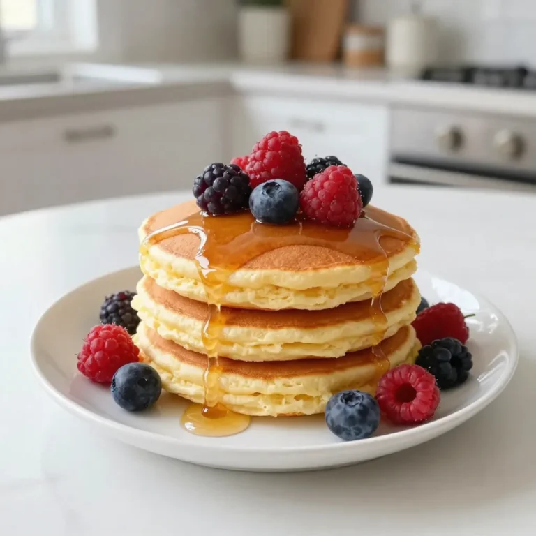 To make lemon ricotta pancakes, gather these key ingredients: - 1 cup ricotta cheese - 1/2 cup milk - 3 large eggs - Zest of 1 lemon - 2 tablespoons lemon juice - 1 cup all-purpose flour - 2 tablespoons sugar - 2 teaspoons baking powder - 1/2 teaspoon baking soda - 1/4 teaspoon salt - 2 tablespoons unsalted butter, melted - Maple syrup and fresh berries for serving You can swap some ingredients if needed. For ricotta cheese, try cottage cheese for a lighter option. Almond milk works well if you want a dairy-free choice. Instead of all-purpose flour, you can use whole wheat flour for added fiber. If you prefer less sugar, use honey or maple syrup to sweeten the batter. This recipe yields about four servings. Each serving contains: - Calories: 250 - Protein: 8g - Carbohydrates: 30g - Fat: 10g - Fiber: 1g - Sugar: 5g These pancakes are a tasty way to enjoy a balanced meal. The protein from the ricotta and eggs helps keep you full. The fresh lemon adds a nice zing while keeping it light. {{ingredient_image_1}} Start by gathering all the wet ingredients. In a large bowl, add 1 cup of ricotta cheese. Pour in 1/2 cup of milk and crack in 3 large eggs. Then, add the zest of 1 lemon and 2 tablespoons of lemon juice. Whisk everything together until the mixture is smooth and well combined. This step is key for fluffy pancakes. Next, take another bowl for the dry ingredients. Combine 1 cup of all-purpose flour with 2 tablespoons of sugar. Add in 2 teaspoons of baking powder, 1/2 teaspoon of baking soda, and 1/4 teaspoon of salt. Mix these dry ingredients well. This blend will help create the perfect pancake texture. Now, it’s time to cook! Gradually add the dry mix to the wet mixture. Stir until just combined. A few lumps are okay; don't overmix. Next, gently fold in 2 tablespoons of melted butter. Heat a non-stick skillet over medium heat. Lightly grease it with cooking spray or melted butter. Pour about 1/4 cup of batter onto the skillet for each pancake. Cook until bubbles form, about 2-3 minutes. Flip and cook for another 1-2 minutes until golden brown. Keep the pancakes warm on a plate while you cook the rest. Enjoy them topped with maple syrup and fresh berries! To get light and fluffy pancakes, use fresh ricotta cheese. It has a creamy texture that makes your pancakes soft. Avoid overmixing the batter. Stir until just combined; lumps are fine. This keeps the pancakes airy. Let the batter rest for a few minutes. This helps it thicken and improves texture. Add a pinch of vanilla extract for extra flavor. You can also mix in some lemon zest for a stronger lemon taste. If you love fruit, try adding blueberries or raspberries directly into the batter. They add color and flavor. For a twist, sprinkle in some cinnamon or nutmeg. These spices complement the lemon nicely. Don’t skip the baking powder. It helps the pancakes rise and stay fluffy. Make sure your skillet is hot before adding the batter. If it’s too cold, pancakes will cook unevenly. Also, avoid pressing down on the pancakes while they cook. This pushes out air and makes them dense. Lastly, be careful not to cook them too long. Golden brown is the perfect color. Pro Tips Use Fresh Ingredients: Opt for fresh lemon juice and zest to enhance the flavor of your pancakes. Fresh ingredients can make a significant difference in taste. Don't Overmix: When combining the wet and dry ingredients, mix until just combined. Overmixing can lead to tough pancakes. Check Griddle Temperature: Ensure your skillet is at the right temperature before pouring the batter. A drop of water should sizzle when the griddle is ready. Keep Pancakes Warm: As you cook each pancake, keep them warm in a low oven (about 200°F) to ensure they stay fluffy and delicious when serving. {{image_2}} You can add a twist to your lemon ricotta pancakes. Try mixing in fresh blueberries or chocolate chips. These fruits bring sweetness and a pop of color. For blueberries, toss them in a bit of flour before adding to the batter. This helps them stay suspended while cooking. If you love chocolate, add semi-sweet chips for a rich treat. Both options keep your pancakes bright and fun. If you need gluten-free pancakes, swap the all-purpose flour for a gluten-free blend. This keeps the texture light and fluffy. For a vegan option, use a plant-based ricotta or blended tofu. Replace eggs with flaxseed meal mixed with water. This gives a similar binding effect. Use almond or oat milk in place of regular milk. Both methods yield delicious pancakes that anyone can enjoy. Toppings can change your pancake game. Try a dollop of Greek yogurt for creaminess. Fresh berries add a fruity touch. You might also drizzle honey or maple syrup for sweetness. If you want something unique, sprinkle toasted nuts for crunch. A sprinkle of powdered sugar can make the dish look fancy. Each topping brings a new flavor, making every bite exciting. You can store leftover lemon ricotta pancakes in the fridge. Place them in an airtight container. They stay fresh for up to three days. If you want to keep them longer, freezing is a great option. To freeze pancakes, let them cool first. Then, stack them with a piece of parchment paper between each pancake. This helps to prevent them from sticking together. Place the stack in a freezer-safe bag or container. Pancakes can last for up to two months in the freezer. For reheating, you have a few options. You can use a microwave, oven, or skillet. If using a microwave, heat on medium for about 30 seconds. Check and heat more if needed. For the oven, preheat to 350°F (175°C) and warm pancakes for about 10 minutes. In a skillet, warm over medium heat for 1-2 minutes on each side. Enjoy your pancakes warm and fluffy! To make pancakes fluffy, use fresh baking powder. This helps create air bubbles in the batter. Mixing wet and dry ingredients separately also helps. When you combine them, stir gently. A few lumps are fine; this keeps the pancakes light. Letting the batter rest for a few minutes can also add to the fluffiness. Yes, you can use whole wheat flour. This choice makes the pancakes a bit denser. If you prefer a lighter texture, mix it with all-purpose flour. You might also need to add a bit more milk. This helps keep the batter from getting too thick. Serve your pancakes with maple syrup for sweetness. Fresh berries add color and flavor. Try strawberries, blueberries, or raspberries. You can also add a dollop of whipped cream for extra creaminess. A sprinkle of powdered sugar makes for a pretty finish. Yes, you can prepare the batter ahead of time. Keep it in the fridge for up to 2 hours. Just remember to stir it gently before cooking. If the batter thickens, add a splash of milk to loosen it. This way, you can enjoy fresh pancakes with less prep time. Pancakes are done when they are golden brown on both sides. Look for bubbles forming on the surface before flipping. This shows the batter is cooking through. You can also gently press the center with a spatula; it should spring back. If it does, your pancake is ready to eat! You now know about pancake ingredients, instructions, and tips for the best results. Use substitutions to match your needs and experiment with flavor. Paying attention to texture and avoiding common mistakes will help you make perfect pancakes. Try different variations and toppings for fun twists. Remember how to store leftovers and reheat them right. Keep these ideas in mind next time you cook. Enjoy the process and your delicious pancakes!