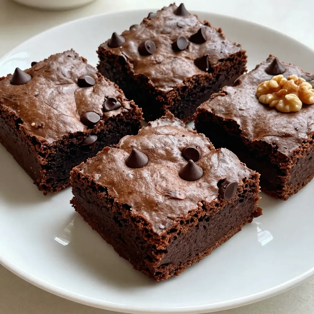 To make the ultimate fudgy brownies, gather these ingredients: - 1 cup unsalted butter - 2 cups granulated sugar - 4 large eggs - 1 teaspoon vanilla extract - 1 cup all-purpose flour - 1 cup unsweetened cocoa powder - 1/2 teaspoon salt - 1 cup semi-sweet chocolate chips - 1/2 cup chopped walnuts (optional) Each ingredient plays a key role in the texture and taste. The butter adds richness, while sugar helps create that shiny top. Eggs act as a binder, giving the brownies a soft, fudgy feel. Flour gives structure, and cocoa powder brings deep chocolate flavor. Chocolate chips add extra indulgence, and walnuts bring a nice crunch if you choose to add them. Choosing the right ingredients makes a big difference. Here are my tips: - Butter: Use unsalted butter for better control over salt levels. - Sugar: Choose granulated sugar for the best texture. - Eggs: Fresh eggs help with rising and taste. - Vanilla: Pure vanilla extract gives a more natural flavor than imitation. - Flour: Use all-purpose flour for a good balance of texture. - Cocoa Powder: Select high-quality unsweetened cocoa for a rich taste. - Chocolate Chips: Semi-sweet chips make brownies sweeter and more indulgent. - Walnuts: If using, opt for fresh, raw walnuts for the best crunch and flavor. Sometimes, you may not have all the ingredients. Here are some easy swaps: - Butter: Use coconut oil or margarine, but the flavor may change. - Sugar: You can replace granulated sugar with brown sugar for a moister brownie. - Eggs: Replace each egg with 1/4 cup unsweetened applesauce for a vegan option. - Flour: Use gluten-free flour blends if you need a gluten-free choice. - Cocoa Powder: Dutch-process cocoa can be used for a smoother taste. - Chocolate Chips: You can use dark chocolate or milk chocolate chips based on your preference. These tips and substitutes will help you create the best fudgy brownies, tailored to what you have on hand! {{ingredient_image_1}} First, set your oven to 350°F (175°C). This is the ideal heat for fudgy brownies. While the oven heats, prepare your baking pan. Use a 9x13 inch pan for the best results. Grease it well or line it with parchment paper. This helps the brownies come out easily later. Next, grab a medium saucepan. Place it on low heat and add 1 cup of unsalted butter. Stir it until it melts completely. Once melted, take it off the heat. Add 2 cups of granulated sugar to the butter. Mix these two until they look smooth. Let this mixture cool a bit. Now, crack in 4 large eggs, one at a time. Mix well after each egg. Finish this step by stirring in 1 teaspoon of vanilla extract. Now, take a separate bowl. Sift together 1 cup of all-purpose flour, 1 cup of unsweetened cocoa powder, and 1/2 teaspoon of salt. This step helps to remove lumps. Slowly add this dry mix to the wet ingredients. Use a spatula for folding, and be gentle. You don’t want to overmix. When just combined, fold in 1 cup of semi-sweet chocolate chips. If you like, add 1/2 cup of chopped walnuts. Pour the brownie batter into the prepared baking pan. Use a spatula to smooth the top. Place it in your preheated oven. Bake for 25-30 minutes. To check if they are done, insert a toothpick into the center. It should come out with some moist crumbs. This shows you have that perfect fudgy texture! After baking, let the brownies cool in the pan for about 10 minutes. Then, move them to a wire rack to cool completely. Now they are ready to cut into squares and enjoy! To get that rich, fudgy texture, you must not overmix your batter. Mix just until you see no dry flour. Bake for 25 to 30 minutes. When testing, a toothpick should come out with a few moist crumbs. This gives you that gooey center. Also, use good quality chocolate chips. They melt well and enhance the flavor. Many people overbake their brownies. This makes them dry instead of fudgy. Another mistake is not cooling them before cutting. Letting them cool helps them set. If you add too much flour, the brownies will be tough. Stick to the recipe for the best results. Fudgy brownies are great on their own but can be even better with toppings. Try serving them warm with vanilla ice cream. A drizzle of chocolate sauce adds extra sweetness. Fresh berries or whipped cream give a nice contrast. You can also pair them with a strong coffee or a glass of milk for a delightful treat. Pro Tips Use Quality Chocolate: The better the chocolate, the richer and more decadent your brownies will be. Opt for high-quality semi-sweet chocolate chips for the best results. Don’t Overmix: When combining the dry ingredients with the wet, stir gently until just combined. Overmixing can lead to tough brownies. Check Doneness Carefully: For fudgy brownies, a toothpick should come out with a few moist crumbs. If it comes out clean, they may be overbaked. Add a Pinch of Espresso Powder: To intensify the chocolate flavor, add a teaspoon of espresso powder to the dry ingredients. It enhances the richness without adding coffee flavor. {{image_2}} You can enhance your brownies by adding nuts or mix-ins. Walnuts add a nice crunch and flavor. If you like nuts, chop them roughly and mix them into the batter. You can also try almonds or pecans. For a sweet twist, add chocolate chips or peanut butter chips. These mix-ins will make each bite special and fun. Want to make your brownies unique? Consider adding different flavors. Mint extract gives a fresh taste. Just use one teaspoon to keep it balanced. You can also swirl in caramel sauce for a rich treat. To do this, pour half the batter, add caramel, then top with the rest of the batter. This adds a gooey surprise that everyone will love. Need a gluten-free version? You can swap the all-purpose flour for gluten-free flour. This keeps the fudginess intact. For a vegan option, replace the butter with coconut oil and use flax eggs. To make a flax egg, mix one tablespoon of flaxseed meal with three tablespoons of water. Let it sit for a few minutes until it thickens. This way, everyone can enjoy these fudgy brownies! To keep your brownies fresh, store them in an airtight container. This helps maintain their moisture and fudgy texture. You can place a layer of parchment paper between layers to prevent sticking. Keep them at room temperature for up to four days. If you want them to last longer, consider refrigeration, but this can change their texture. Freezing brownies is a great way to save some for later. First, let your brownies cool completely. Then, cut them into squares. Wrap each square tightly in plastic wrap. Place the wrapped brownies in a freezer-safe bag or container. They can last up to three months in the freezer. When you are ready to eat them, just thaw at room temperature. To enjoy your brownies warm, preheat your oven to 350°F (175°C). Place the brownies on a baking sheet lined with parchment paper. Heat for about 10 minutes. This warms them up without drying them out. You can also microwave a square for about 15 seconds. This gives you that gooey, warm experience, perfect with a scoop of ice cream! Fudgy brownies can last about 3 to 5 days at room temp. Store them in an airtight container. If you want them fresh longer, keep them in the fridge. They can last up to a week there. Yes, you can! You can use applesauce or mashed bananas instead of eggs. Use 1/4 cup of applesauce or banana for each egg. This will help keep the brownies moist and fudgy. If the brownies are undercooked, they will be gooey and soft in the middle. This means they need more time in the oven. An undercooked brownie can taste great, but it may not hold its shape. To check if brownies are done, insert a toothpick in the center. If it comes out with a few moist crumbs, they are ready. If it comes out clean, they might be overbaked. A little fudginess is what you want! Absolutely! You can use dark chocolate or milk chocolate instead of semi-sweet chocolate. The taste will change, but it can still be delicious. Just make sure to adjust the sugar if you use milk chocolate, as it is sweeter. In this post, we explored how to make fudgy brownies. We covered key ingredients and how to choose the best ones. I shared tips on baking, achieving that perfect fudgy texture, and avoiding common mistakes. You learned about fun variations, storage methods, and answered common questions. Now, you have all the tools to bake amazing fudgy brownies. Enjoy the process and share your treats! Happy baking!