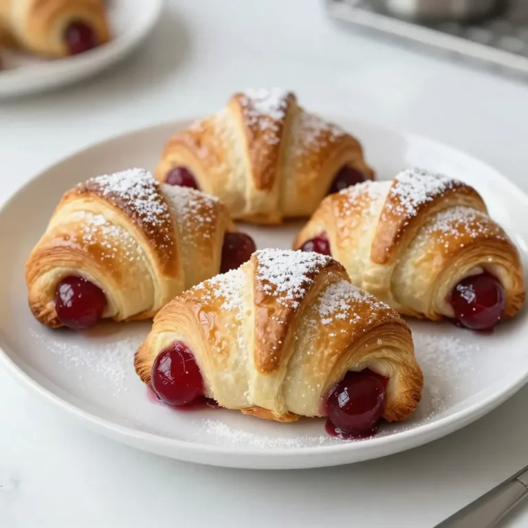 - 1 can of crescent roll dough - 1 cup cherry pie filling - 1 tablespoon cornstarch These three main ingredients are the heart of your Cherry Pie Crescent Bites. The crescent roll dough gives a flaky and buttery base. The cherry pie filling adds a burst of sweet and tart flavor. Cornstarch helps thicken the filling so it stays inside the dough. - 1 teaspoon vanilla extract - 1 teaspoon almond extract Vanilla extract adds warmth and depth to the cherry filling. Almond extract adds a nice twist. Together, they elevate the flavor and make your dessert even more delightful. - 1 egg (for egg wash) - 2 tablespoons powdered sugar (for dusting) - Optional: whipped cream for serving The egg wash gives the crescent bites a shiny, golden finish. Dusting with powdered sugar adds a sweet touch. If you want to take it up a notch, serve with whipped cream. It adds creaminess and pairs perfectly with the warm bites. {{ingredient_image_1}} 1. First, preheat your oven to 375°F (190°C). This step helps the bites bake evenly. 2. Next, prepare a baking sheet. Line it with parchment paper to prevent sticking. 3. In a medium bowl, combine your cherry pie filling with cornstarch, vanilla extract, and almond extract. Stir until the cornstarch blends in well. This makes the filling thick and tasty. 1. Open the can of crescent roll dough. Unroll it on a clean surface. 2. Cut the dough into triangles along the perforated edges. Each triangle will hold the filling. 3. Spoon about 1 tablespoon of the cherry filling onto the wide end of each triangle. Don’t overfill; keep it neat. 4. Gently roll the dough over the filling, starting from the wide end. Seal the edges tightly to keep the filling inside. 1. Place the crescent bites on your prepared baking sheet. Leave some space between each one. 2. In a small bowl, beat the egg to create an egg wash. Brush it over the top of each bite for a nice golden color. 3. Bake in the preheated oven for 12-15 minutes. Look for a golden brown finish. 4. Once baked, take them out and let them cool slightly. Finally, dust with powdered sugar before serving. Enjoy warm, and add whipped cream if you like! To get great cherry pie crescent bites, sealing the edges is key. After you roll the dough, press the edges well. This keeps the filling from leaking out while baking. Use your fingers to pinch or a fork to crimp the edges. Be careful not to add too much filling. A tablespoon per crescent triangle works best. If you overfill, the bites might burst. You want a tasty balance of dough and cherry filling. The oven temperature is crucial. Always preheat to 375°F (190°C). This helps the dough rise and bake evenly. If your oven runs hot, check them a minute early. Look for a golden color on top. This shows they are done. If they are too light, they might be doughy inside. The perfect bite is golden and crisp. Pair these bites with whipped cream for a treat that feels special. A small dollop on the side adds creaminess. You can serve them warm or chilled. Warm bites are soft and gooey inside. Chilled bites are a refreshing dessert. Both ways taste great; it just depends on your mood! Pro Tips Use Fresh Cherries: For an even better flavor, consider using fresh cherries instead of canned pie filling. Just pit and slice them, then mix with sugar and cornstarch. Experiment with Spices: Add a touch of cinnamon or nutmeg to the cherry filling for a warm, aromatic flavor that complements the cherries perfectly. Ensure Proper Sealing: Make sure to seal the edges of the crescent dough well to prevent any filling from leaking out during baking. Serve Warm: These crescent bites are best served warm. If you have leftovers, reheat them in the oven for a few minutes to regain their crispy texture. {{image_2}} You can change the flavor of your Cherry Pie Crescent Bites easily. Try using different pie fillings. Blueberry, peach, or apple can make a nice twist. Each fruit brings its own taste. You can also add spices to your filling. A bit of cinnamon or nutmeg adds warmth and depth. These spices pair well with the sweet fruit. If you need gluten-free options, look for gluten-free crescent dough. Many brands offer it now. You can still enjoy these tasty bites without gluten. For vegan options, replace the egg wash with almond milk. This keeps the crust golden. You can also use a plant-based pie filling to keep it vegan. Get creative with how you serve these bites. You can make mini turnovers by folding the dough more. They look cute and are fun to eat. You can also serve them as a breakfast pastry. Enjoy them warm with coffee or tea. They make a great start to your day. To keep your Cherry Pie Crescent Bites fresh, use an airtight container. Glass or plastic containers both work well. Store them in the fridge for up to three days. The sooner you eat them, the better they taste! When reheating, use an oven or air fryer for the best results. Set the oven to 350°F (175°C) and heat for about 5-7 minutes. This method keeps the bites crispy. Avoid using the microwave, as it can make them soggy. You can freeze these treats for later. First, let them cool completely. Then, place them in a single layer on a baking sheet. Freeze until solid, then transfer to a freezer bag. This method prevents sticking. When you're ready to eat, thaw them in the fridge overnight. Reheat in the oven for a tasty snack! You can skip the cornstarch by using a thick fruit filling. Just cook the cherries with a bit of sugar until they soften. This will help your filling stay thick without cornstarch. You can also add a little flour to help bind the filling. Yes! Homemade cherry pie filling works great in this recipe. Just make sure it is thick enough. Use fresh or frozen cherries, sugar, and a bit of lemon juice for flavor. Cooking the filling helps bring out the cherry taste and makes it perfect for your bites. I love serving these bites warm. Dust them with powdered sugar for a sweet touch. Pair them with whipped cream for extra creaminess. They also taste great with a scoop of vanilla ice cream on the side. Baking takes about 12 to 15 minutes. Keep an eye on them. You want them golden brown. If they look too pale, give them a few more minutes. Let them cool for a bit before eating. Absolutely! You can use other fruits like blueberries or peaches. Just make sure to adjust the sugar based on the fruit's sweetness. Each fruit gives a unique flavor and a tasty twist to your bites. In this blog post, we explored how to make easy Cherry Pie Crescent Bites. We covered the main ingredients like crescent dough and cherry pie filling. I shared step-by-step instructions and tips for perfecting your bites. You also learned some fun variations and storage tips. These treats are simple and fun to make. They are great for breakfast or dessert. Try them out with different fillings for a tasty twist. Enjoy sharing this sweet treat with family and friends!