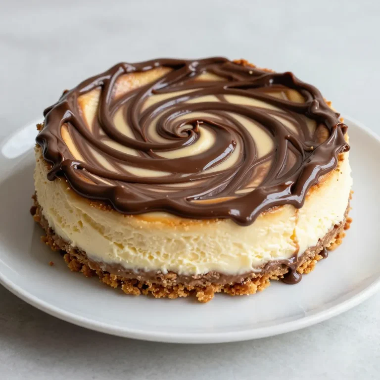 - 1 ½ cups graham cracker crumbs - ½ cup unsalted butter, melted - 1 cup granulated sugar - 4 (8 oz) packages cream cheese, softened - 1 teaspoon vanilla extract - 4 large eggs - 1 cup Nutella - 2 tablespoons all-purpose flour - Pinch of salt To make this Nutella swirl cheesecake, precise measurements are key. Use a cup to measure the graham cracker crumbs. Melt the butter and measure half a cup. For sugar, use one cup. Each cream cheese package should be eight ounces, so you’ll need four. One teaspoon of vanilla extract adds flavor. Use four large eggs for the batter. A full cup of Nutella gives that rich swirl. Two tablespoons of all-purpose flour help the cheesecake set. A pinch of salt enhances the flavors. You can add a few optional ingredients to change the flavor. Try using crushed nuts, like hazelnuts, for a crunch. You could also mix in a tablespoon of instant coffee for a mocha twist. If you like a fruit flavor, consider adding some pureed raspberries or strawberries. Remember to adjust the sweetness if you add fruits. Each option can make your cheesecake unique and delightful! {{ingredient_image_1}} To start, preheat your oven to 325°F (160°C). Grease a 9-inch springform pan with butter or use parchment paper. This helps with easy removal later. In a medium bowl, mix 1 ½ cups of graham cracker crumbs with ½ cup of melted butter. Stir until the crumbs are all coated. Press this mixture firmly into the bottom of your pan. This forms the crust. Bake it in the oven for 10 minutes. Once baked, let it cool before adding anything else. In a large mixing bowl, take four packages of softened cream cheese and add 1 cup of granulated sugar. Beat this mixture with an electric mixer on medium speed. You want it smooth and creamy, which should take about 3-4 minutes. Next, add in 1 teaspoon of vanilla extract and mix well. Now, add the eggs, one at a time. Beat on low speed after each egg until just blended. Slowly add in 2 tablespoons of all-purpose flour and a pinch of salt. Mix gently until it is smooth. Be sure not to overmix. To make the Nutella easier to swirl, warm 1 cup of Nutella in a microwave-safe bowl for about 15 seconds. This softens it. Pour half of the cheesecake mixture over the crust in the springform pan. Drizzle half of the warmed Nutella over this layer. Use a knife or toothpick to gently swirl the Nutella into the cheesecake batter. Pour the rest of the batter on top. Drizzle the remaining Nutella and swirl again for a beautiful marbled look. Now you are ready to bake! To get a smooth cheesecake, beat the cream cheese well. You want it creamy with no lumps. Adding eggs one at a time helps keep the mix smooth. Mix on low speed after each egg. Overmixing adds air, which can lead to cracks. A pinch of salt brings out the flavors, so don’t skip it. Serve your cheesecake chilled for the best taste. Slice it neatly with a hot knife. Wipe the knife between cuts to keep slices clean. Pair it with whipped cream or fresh berries for a nice touch. A drizzle of chocolate sauce adds flair. You can also serve it with coffee or tea for a cozy treat. One mistake is not softening the cream cheese. Cold cream cheese will make lumps. Another issue is opening the oven too soon. This can cause the cheesecake to sink. Let it cool slowly in the oven to set properly. Also, be careful not to overbake. It should be slightly jiggly in the center when done. Pro Tips Room Temperature Ingredients: Make sure your cream cheese and eggs are at room temperature before mixing. This helps to create a smoother batter and prevents lumps. Swirling Technique: When swirling the Nutella, use a gentle hand and a toothpick or knife to avoid overmixing. This will maintain the beautiful marbled effect. Cooling Method: Allowing the cheesecake to cool slowly in the oven helps prevent cracks on the surface. Cracking the oven door is key to a gradual temperature drop. Chill Time: For best results, refrigerate the cheesecake overnight. This allows the flavors to meld and the texture to firm up nicely. {{image_2}} If you want a nut-free cheesecake, use a different spread. Sunflower seed butter works well. This gives a similar creamy texture. Mix it in the same way as Nutella. Your cheesecake will still taste great! For an extra touch, add a chocolate ganache topping. Use equal parts chocolate and cream. Melt the chocolate and mix in the cream until smooth. Pour it over the cooled cheesecake. This adds richness and a shiny finish. You can try other flavors too! Caramel adds a sweet twist. Swirl in some caramel sauce like you do with Nutella. Coffee gives a nice kick. Add a shot of espresso to the batter. Each option gives you a new dessert experience. To keep your Nutella swirl cheesecake fresh, place it in the fridge. Use an airtight container or cover it tightly with plastic wrap. This keeps the cheesecake moist and tasty. It will stay fresh for up to five days. Make sure to slice it before storing to make serving easier. If you want to save some for later, you can freeze it. First, let the cheesecake cool completely. Then, wrap it in plastic wrap. After that, place it in a freezer-safe bag or container. This will help prevent freezer burn. It can last up to three months in the freezer. When you're ready to enjoy it, move it to the fridge overnight to thaw. You can serve the cheesecake cold, but if you like it warm, reheat it gently. Preheat your oven to 250°F (120°C). Place slices on a baking sheet and heat for about 10 minutes. Keep an eye on it so it doesn’t get too warm. Enjoy your creamy cheesecake with a warm, nutty flavor! Yes, you can! Feel free to try other spreads. Brands like peanut butter or cookie butter work well too. Just remember, each spread has its own flavor. This might change the taste of your cheesecake a bit. The cheesecake is done when the center is set but has a slight jiggle. If you insert a toothpick, it should come out clean. You will also notice the edges look firmer than the middle. Yes! This cheesecake is great for making ahead. You can store it in the fridge for up to four days. Just make sure it is covered well to keep it fresh. You can even freeze it for up to three months. Just thaw it in the fridge overnight before serving. In this blog post, we covered the key ingredients and methods for making Nutella cheesecake. You learned how to prepare the crust, mix the filling, and swirl in Nutella. I also shared tips for a perfect bake, serving ideas, and common mistakes to avoid. With options for nut-free versions and delicious toppings, you can customize your cheesecake. Remember to store leftovers properly to enjoy later. Your cheesecake journey starts here, and I hope you create something delicious!