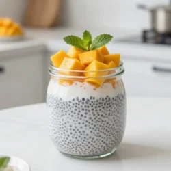 - 1 cup coconut milk (or almond milk) - 1/4 cup chia seeds - 2 tablespoons maple syrup (or honey) - 1 ripe mango, diced - 1/2 teaspoon vanilla extract - A pinch of salt - Fresh mint leaves for garnish (optional) To make mango chia pudding, you need just a few simple ingredients. First, choose your milk base. I love using coconut milk for its creamy texture. Almond milk works well too if you prefer a nutty taste. Next, grab your chia seeds. These tiny seeds are full of nutrients and help form the pudding. You’ll need 1/4 cup. For sweetness, you can use maple syrup or honey. Two tablespoons will bring a nice touch to the pudding. Now, it’s time for the star of the show: the mango. Use one ripe mango, diced. Its sweetness and flavor are key to this treat. You will also need 1/2 teaspoon of vanilla extract. This adds a warm aroma that complements the mango. Don’t forget a pinch of salt. It enhances the flavors and balances the sweetness. Lastly, if you want to make it look pretty, fresh mint leaves make a great garnish. They add color and a refreshing taste. With these ingredients ready, you are all set to create a delicious and healthy mango chia pudding. {{ingredient_image_1}} Mixing the base ingredients Start by taking a medium bowl. Pour in 1 cup of coconut milk or almond milk. Add 2 tablespoons of maple syrup or honey. Next, add 1/2 teaspoon of vanilla extract and a pinch of salt. Whisk all these together until they blend well. Incorporating chia seeds Now, it’s time for the chia seeds. Add 1/4 cup of chia seeds to your mixture. Stir constantly to avoid clumps. This step is key for a smooth pudding texture. Chilling process Once mixed, cover the bowl tightly. Place it in the fridge for at least 4 hours. For best results, let it chill overnight. This waiting time lets the chia seeds absorb the liquid. You will see it turn into a thick pudding-like mix. Layering methods After chilling, take the pudding out. Stir it gently to mix again. If it is too thick, add a splash of coconut milk. Now, it’s time to serve! Use clear glasses or bowls to show off the layers. Start by adding a layer of pudding, then top it with diced mango. Repeat this until your glass is full. Garnishing tips For a fresh touch, add mint leaves on top. This will make your mango chia pudding look even more appealing. Plus, it adds a nice flavor! Enjoy your beautiful and tasty treat. To check the thickness of your pudding, use a spoon. If it flows slowly, it’s ready. If it seems too thick, don’t worry! Just add a splash of coconut milk. This helps you get the creamy texture you want. Mix well after adding more milk to ensure it blends perfectly. Serving your mango chia pudding in clear jars makes it look stunning. This way, you can see the beautiful layers of mango and pudding. For a fresh touch, add mint leaves on top. They not only add color but also a nice taste. This simple step makes your dessert more appealing and fun. Pro Tips Chill it Well: For the best texture, refrigerate the chia pudding overnight. This allows the chia seeds to fully absorb the liquid and achieve a creamy consistency. Perfect Mango: Choose a ripe mango that is slightly soft to the touch and has a sweet aroma. This will enhance the flavor of your dessert. Layering Technique: When layering, start with chia pudding and then add mango. This keeps the layers distinct and visually appealing. Extra Sweetness: Adjust the sweetness by adding more maple syrup or honey if you prefer a sweeter dessert. Always taste and adjust to your liking! {{image_2}} You can swap mango for many other fruits. Try berries, bananas, or peaches. Each fruit brings a different flavor. Seasonal fruits also work well. In summer, use fresh strawberries. In fall, try apples or pears. Each fruit adds its own twist to the pudding. To make this dish vegan, use maple syrup instead of honey. Coconut milk is already dairy-free, so it fits right in. If you need gluten-free options, rest easy! Chia seeds are naturally gluten-free. For sugar substitutes, you can use agave syrup or stevia. These swaps keep the taste great while meeting your diet needs. To keep your mango chia pudding fresh, use airtight containers. Glass jars work great. They prevent any odors from your fridge affecting the pudding. Store the pudding in the fridge. It can last up to five days. After that, the taste and texture may change. You may not need to reheat this pudding. It's tasty cold. However, if you prefer it warm, do so gently. Place the pudding in a bowl. Microwave it for 15 to 30 seconds. Stir it well to ensure even warmth. Enjoy the creamy goodness! Can I use other types of milk? Yes, you can use almond milk or oat milk. Both will work well. Each milk gives a unique taste. Almond milk adds a nutty flavor, while oat milk is creamy. How do I know when the chia pudding is ready? Chia pudding is ready when it is thick and gel-like. After chilling for at least four hours, check the texture. If it holds its shape when scooped, it's ready to serve. Can I prepare it in advance? Yes, you can make the pudding one or two days ahead. Just keep it in the fridge. This helps the flavors blend well and makes it easy for busy days. What are the health benefits of chia seeds? Chia seeds are a superfood. They are high in fiber, protein, and omega-3 fatty acids. These nutrients help with digestion and heart health. They also keep you full longer, making them great for snacks. In this blog post, I covered how to make delicious mango chia pudding. You learned the ingredients, steps, and tips for perfect results. I shared ways to substitute fruits and adapt the recipe for different diets. Proper storage and reheating techniques ensure your pudding stays fresh. Finally, I answered common questions to help you succeed. Enjoy experimenting with this healthy dessert!