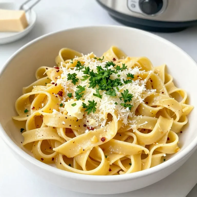- 8 ounces fettuccine or spaghetti noodles - 4 cups vegetable or chicken broth - 1/4 cup unsalted butter - 1 cup grated Parmesan cheese - 3 cloves garlic, minced - 1 teaspoon onion powder - 1/2 teaspoon crushed red pepper flakes (adjust to taste) - Salt and pepper to taste - Fresh parsley, chopped (for garnish) To make this dish, you only need a few simple ingredients. The main items are the noodles, broth, butter, and cheese. You can use fettuccine or spaghetti. Both work well and taste great. The broth can be vegetable or chicken. Both choices add flavor. I like using vegetable broth for a lighter taste. Butter and cheese are vital for the creamy texture. Unsalted butter gives you control over the salt. Grated Parmesan cheese brings a rich taste. Next, we have the seasoning. Garlic is key for flavor. It adds depth to the dish. Onion powder gives a nice base flavor, too. Crushed red pepper flakes add a little heat. You can adjust this to your taste. Salt and pepper are also important. They help enhance all the flavors. Finally, fresh parsley is a great garnish. It adds color and freshness. You can sprinkle it on top when serving for a beautiful finish. With these ingredients, you can create a dish that is quick, easy, and full of flavor. {{ingredient_image_1}} - Start by adding 4 cups of broth to the pot. - Place 8 ounces of fettuccine noodles flat in the broth. - If needed, break the noodles in half to fit. - Combine 1 teaspoon of onion powder, 1/2 teaspoon crushed red pepper flakes, and a pinch of salt and pepper with the noodles. - Stir gently to mix and ensure the noodles are fully submerged in the broth. - Close the Instant Pot lid, setting the vent to sealing. - Select the Manual or Pressure Cook setting for 4 minutes. - Once done, let the pressure release naturally for 2 minutes. - Carefully switch the vent to venting to release any remaining pressure. - Open the lid carefully and stir the noodles. - Add 3 cloves of minced garlic and 1/4 cup of unsalted butter. - Mix well until the butter melts and blends into the noodles. - Gradually stir in 1 cup of grated Parmesan cheese until it melts into a creamy sauce. - Taste the noodles, adjusting salt and pepper as needed. To avoid clumpy pasta, lay the noodles flat in the pot. If they don’t fit, break them in half. This helps them cook evenly. Stir gently to make sure they are submerged in the broth. This step is key for perfect noodles. Understand how pressure settings work. Use the Manual or Pressure Cook setting. Set the timer for 4 minutes. This timing gives you tender noodles. After cooking, let the pressure release naturally for 2 minutes. This method helps keep the noodles soft. Pair these noodles with grilled chicken or shrimp for a full meal. A fresh salad makes a great side. For drinks, a light white wine or sparkling water works well. These options balance the rich flavors of the dish. Don’t forget to sprinkle fresh parsley on top for color! Pro Tips Use High-Quality Pasta: Opt for a good brand of fettuccine or spaghetti for the best texture and flavor. Quality pasta absorbs the sauce better. Don't Skip the Garlic: Fresh garlic adds a robust flavor to the dish. Make sure to add it after cooking to keep its aromatic qualities intact. Adjust Heat Levels: Customize the crushed red pepper flakes to your heat preference. Start with less if you're unsure, and add more after tasting. Garnish for Freshness: Adding freshly chopped parsley not only brightens the dish visually but also adds a fresh flavor that complements the richness of the butter and cheese. {{image_2}} You can easily add protein to your Butter Parmesan Noodles. Chicken, shrimp, or tofu work well. For chicken, cut it into bite-sized pieces. Sauté it first for better flavor. If you use shrimp, add them just before the noodles finish cooking. Tofu should be cubed and can be mixed in at the start. These proteins add great taste and nutrition. While Parmesan cheese shines in this dish, you can try different cheeses too. Pecorino Romano offers a salty kick. Mozzarella adds creaminess, while cheddar brings a sharp taste. Mixing cheeses can create an exciting flavor profile. Just combine them before adding to the noodles for the best results. Adding vegetables boosts the nutrition of your noodles. Spinach, peas, or broccoli are great choices. You can add them during the last minute of cooking. This keeps them crisp and colorful. Balance flavors by using veggies that complement the cheese. A touch of lemon juice can brighten the dish, enhancing the overall taste. Store leftover noodles in an airtight container. This keeps them fresh. You can keep them in the fridge for up to three days. If they sit longer, they might lose flavor and texture. To freeze the noodles, let them cool first. Place them in a freezer bag, removing as much air as possible. You can freeze them for up to three months. When ready to eat, thaw overnight in the fridge. To reheat, add a splash of broth and warm them on the stove. This helps keep them moist. Enjoy your noodles just like fresh! To avoid sticky noodles, use a few simple tricks. First, stir the noodles gently after adding them to the pot. This helps separate them. Second, ensure the noodles are fully submerged in broth. This keeps them moist during cooking. If the noodles still stick, you can stir them after cooking. This breaks up any clumps that form. Yes, you can use different liquids instead of broth. Water is an easy swap, but it won't add as much flavor. You can also use a mix of water and a splash of soy sauce. This adds a nice umami taste. For a richer flavor, try using white wine or even mushroom broth. Each option will change the taste slightly, so choose what you like best. If you lack Parmesan, there are good substitutes. Grated Pecorino Romano cheese works well and has a strong flavor. Nutritional yeast is a great option too for a dairy-free choice. It gives a cheesy taste without the cheese. You could also use cheddar, but it will change the dish’s flavor. Choose based on what you have on hand and your taste preference. We covered how to make delicious pasta in your Instant Pot. You learned the key ingredients like noodles, broth, and seasonings. I shared steps to prepare, cook, and finish your dish perfectly. You also got tips for avoiding clumps and ideas for variations with protein and veggies. Remember to store leftovers properly for later! With these insights, you're ready to create a tasty meal that's easy and fun. Enjoy your cooking!