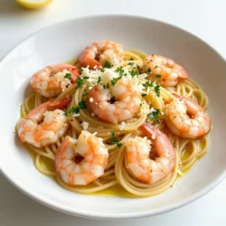 - 8 ounces spaghetti or linguine - 1 pound large shrimp, peeled and deveined - 4 cloves garlic, minced - 1/4 cup extra virgin olive oil - 1 lemon, zested and juiced - 1/2 teaspoon red pepper flakes - 1/4 cup fresh parsley, chopped - 1/4 cup grated Parmesan cheese (optional) - Salt and pepper to taste To make Lemon Garlic Shrimp Pasta, gather your ingredients first. Start with 8 ounces of spaghetti or linguine. Choose a good quality pasta for the best taste. You will need 1 pound of large shrimp. Make sure they are peeled and deveined. This saves time and effort. Next, you need 4 cloves of garlic, minced. Fresh garlic gives the best flavor. You will also need 1/4 cup of extra virgin olive oil. This adds richness to the dish. Don’t forget a lemon! You need to zest and juice it for a bright flavor. Add 1/2 teaspoon of red pepper flakes for a little heat. Adjust this to fit your taste. For freshness, chop 1/4 cup of parsley. This adds color and flavor. If you like cheese, you can use 1/4 cup of grated Parmesan. Lastly, have salt and pepper ready for seasoning. These ingredients come together to create a zesty and delicious meal. {{ingredient_image_1}} - Bring a large pot of salted water to a boil. - Cook 8 ounces of spaghetti or linguine until al dente. - Reserve 1 cup of pasta water, then drain the pasta and set it aside. Cooking pasta is simple. I always use salted water. It adds flavor to the noodles. The goal is to cook until al dente, which means firm to the bite. This gives the best texture when mixed with the shrimp. Saving some pasta water helps later to adjust the dish's moisture. - Heat 1/4 cup of extra virgin olive oil in a large skillet. - Sauté 4 cloves of minced garlic and 1/2 teaspoon of red pepper flakes. - Add 1 pound of large shrimp, peeled and deveined, and season with salt and pepper. I love the smell of garlic cooking. It brings warmth to the kitchen. The red pepper flakes add a hint of spice. When you add the shrimp, they should lay flat in the pan. Cook them for about 2-3 minutes on each side. You will know they are done when they turn pink and opaque. - Mix the cooked pasta with the shrimp in the skillet. - Incorporate the juice and zest of 1 lemon. - Adjust moisture with the reserved pasta water. Once the shrimp are ready, it's time to mix! Lower the heat and add the pasta. Pour in the fresh lemon juice and zest. This brightens the dish and adds zest. If it looks dry, add a splash of the reserved pasta water. Toss everything gently until well mixed. The flavors will blend beautifully, making your meal shine. - Choosing the right shrimp size: I recommend using large shrimp for this dish. They cook evenly and stay juicy. Look for shrimp labeled "U15" or "16-20" for the best size. - Cooking shrimp until just opaque: Cook shrimp for about 2-3 minutes on each side. They should turn pink and opaque. Overcooking makes them rubbery, so watch closely. - Using fresh versus dried herbs: Fresh herbs, like parsley, add bright flavor. Dried herbs can work too, but fresh gives the best taste. If using dried, cut the amount in half. - Balancing acidity with lemon juice: Fresh lemon juice brightens the dish. Start with half the juice and taste. You can always add more if you want a stronger flavor. - How to prevent the pasta from being too dry: To keep your pasta moist, reserve a cup of pasta water. Add it slowly while mixing. This helps create a nice sauce. - Recommended timing for combining ingredients: Mix the pasta with shrimp right after cooking. This way, the pasta absorbs the flavors while staying warm. Toss gently to combine everything well. Pro Tips Fresh Shrimp: Always opt for fresh shrimp when possible, as they provide a superior flavor and texture compared to frozen varieties. Perfect Pasta: To achieve the perfect al dente pasta, cook it just slightly less than the package instructions, as it will continue to cook when mixed with the hot shrimp and sauce. Adjusting Spice: If you prefer a milder dish, start with half the amount of red pepper flakes and adjust to your taste after everything is combined. Serving Tip: For a more elegant presentation, twirl the pasta into nests on the plate and top with shrimp and parsley for a restaurant-style look. {{image_2}} You can make this dish even better by adding veggies. Spinach adds nice color and nutrition. Cherry tomatoes bring sweetness and juiciness. Just toss them in when you cook the shrimp. You can also try different pasta types. Fettuccine or penne works great too. Each shape gives a new twist to the meal. Herbs can change the flavor a lot. You might want to try basil or oregano. They add a fresh taste that pairs well with shrimp. If you like a twist, swap lemon for lime. Lime gives a zesty kick that brightens the dish. Need a gluten-free option? Use gluten-free pasta. It tastes great and keeps the dish light. For a dairy-free version, skip the cheese. The lemon and shrimp provide enough flavor without it. Enjoy these options to fit your diet and still love this meal! To keep your Lemon Garlic Shrimp Pasta fresh, follow these tips: - Refrigerating: Place leftovers in an airtight container. Store them in the fridge for up to 3 days. Make sure the pasta cools down before sealing the lid. - Freezing: If you want to keep it longer, freeze the pasta. Use a freezer-safe container or bag. It stays good for about 2 months. To reheat, let it thaw in the fridge overnight. You can reheat your pasta in two main ways: - Microwave: This method is quick. Place the pasta in a microwave-safe dish. Cover it with a damp paper towel. Heat it in 30-second intervals until warm. - Stovetop: For better texture, use the stovetop. Add the pasta to a pan over low heat. Add a splash of water or olive oil to keep it moist. Stir until heated through. Knowing how long you can keep your Lemon Garlic Shrimp Pasta helps prevent waste. - Storage Duration: In the fridge, eat it within 3 days. If frozen, enjoy it within 2 months for the best taste. - Signs of Spoilage: Watch for changes in smell and color. If the pasta looks dry or has an off odor, it’s best to throw it away. Yes, you can use frozen shrimp. Thawing shrimp is easy. Here are some best practices: - Overnight Method: Place the shrimp in the fridge overnight. - Cold Water Method: Put shrimp in a sealed bag and submerge in cold water for 20-30 minutes. - Quick Method: Rinse shrimp under cold water for a few minutes. Make sure to drain them well before cooking. Avoid using hot water as it can cook the shrimp. Lemon Garlic Shrimp Pasta pairs well with several side dishes. Here are some great options: - Garlic Bread: Perfect for soaking up the sauce. - Caesar Salad: A crisp salad adds freshness. - Steamed Vegetables: Broccoli or asparagus add color and health. - Roasted Potatoes: A hearty side that complements the meal. These sides enhance the meal and make it more filling. The dish has a mild spice level thanks to red pepper flakes. You can adjust the heat easily: - For More Heat: Add more red pepper flakes. - For Less Heat: Use fewer flakes or skip them. Taste the dish as you go. Everyone has different spice preferences, so find what works for you. In this blog post, we explored a simple and tasty shrimp pasta recipe. We covered the key ingredients, step-by-step cooking, and helpful tips. You learned how to perfect your shrimp and add great flavors. Remember, you can tweak the recipe with your favorite veggies or seasonings. Store any leftovers properly for later enjoyment. Enjoy this dish with a side of your choice for a complete meal. Now, get cooking and share this easy recipe with others!