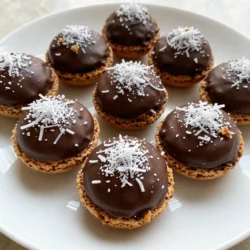 - 3 cups shredded unsweetened coconut - 1 cup sweetened condensed milk - 1 teaspoon vanilla extract - 2 large egg whites - 1/4 teaspoon salt - 6 ounces dark chocolate chips - 1 tablespoon coconut oil What can I use instead of shredded coconut? You can use desiccated coconut or finely grated coconut. Both options will work well. What if I don't have sweetened condensed milk? You can make your own by simmering milk with sugar until it thickens. Or use coconut cream mixed with sugar for a similar taste. Are there vegan alternatives for egg whites? Yes! You can use aquafaba, which is the liquid from canned chickpeas. Three tablespoons of aquafaba equal one egg white. {{ingredient_image_1}} 1. Preheat your oven to 350°F (175°C). This step is key for even baking. 2. Line a baking sheet with parchment paper. This helps prevent sticking later. 3. In a large bowl, mix 3 cups of shredded unsweetened coconut, 1 cup of sweetened condensed milk, 1 teaspoon of vanilla extract, and 1/4 teaspoon of salt. Stir until everything is well combined. 1. In a separate, clean bowl, take 2 large egg whites. 2. Use an electric mixer to beat the egg whites. Beat until soft peaks form. This means the mixture will hold a shape but still be soft. 3. Be careful not to overbeat. You want fluffy egg whites that will add lift to your macaroons. 1. Gently fold the whipped egg whites into the coconut mix. Do this slowly to keep the air in the egg whites. 2. Use a tablespoon or cookie scoop to drop mounds of the mixture onto the prepared baking sheet. Space them about 1 inch apart. 3. Bake in your preheated oven for about 15-20 minutes. Look for the edges to turn golden brown. 4. Once done, take them out and let them cool on the baking sheet for a few minutes. Then, transfer them to a wire rack to cool completely. Following these steps will lead you to delicious, golden-brown chocolate-dipped coconut macaroons! To get the best texture and flavor, follow a few key steps. First, use shredded unsweetened coconut. This gives your macaroons a pure coconut taste. Sweetened condensed milk adds sweetness, so don’t skip it. Make sure to mix the coconut, milk, vanilla, and salt well. This blend is the base of your macaroons. When you whip the egg whites, beat them until soft peaks form. This adds lightness to your macaroons. Gently fold the egg whites into the coconut mix. You want to keep the air in the egg whites. This helps the macaroons rise nicely in the oven. Avoid overmixing the egg whites. If you mix too long, they become flat. Your macaroons will not be fluffy. Also, pay close attention to baking times. If you bake them too long, they can turn hard. Aim for a golden brown edge, about 15 to 20 minutes. If you take them out too soon, they may fall apart. Always let them cool a bit on the baking sheet before moving them. Presentation adds charm to your macaroons. Arrange them on a colorful platter for a pop of color. You can sprinkle shredded coconut or cocoa powder on top for flair. Drizzling extra melted chocolate on top makes them look even better. These small touches can make your macaroons stand out. They will impress your guests and elevate any gathering. Enjoy serving your lovely treats! Pro Tips Use Fresh Coconut: For an even more flavorful macaroon, try using freshly grated coconut instead of packaged shredded coconut. Stiff Peaks for Egg Whites: Ensure your egg whites are beaten to stiff peaks for a light and airy texture in the macaroons. Chocolate Quality Matters: Choose high-quality dark chocolate for dipping to enhance the flavor and ensure a smooth coating. Cooling Time: Allow the macaroons to cool completely before dipping in chocolate to prevent melting and ensure a clean dip. {{image_2}} You can add fun flavors to your macaroons. Try adding almond or mint extract for a twist. Just one teaspoon can change the taste. A hint of almond gives a nutty flavor. Mint extract adds a refreshing touch. Experiment and find your favorite! Change up the chocolate coating to make your macaroons unique. You can use milk or white chocolate instead of dark chocolate. Each type brings a different taste. You can also roll the macaroons in chopped nuts or colorful sprinkles. This adds crunch and visual appeal. Want a healthier version? Make gluten-free macaroons! The main ingredients are already gluten-free. For sugar-free options, use sugar-free sweetened condensed milk. This way, you can enjoy the treat without the sugar. These changes keep the macaroons delicious while fitting different diets. To keep your chocolate dipped coconut macaroons fresh, store them in an airtight container. This helps prevent moisture and keeps them crispy. Layer parchment paper between the macaroons to avoid sticking. You can also refrigerate them. Place them in an airtight container, and they will stay fresh for about a week. If you want to store them longer, freezing is a great option. Wrap each macaroon in plastic wrap, then place them in a freezer bag. This method preserves their taste and texture. How long do macaroons last? When stored properly, chocolate dipped coconut macaroons can last about one week in the fridge. In the freezer, they can last up to three months. Just remember to let them thaw in the fridge before enjoying. This will help keep them soft and tasty. Coconut macaroons are sweet treats made from shredded coconut, egg whites, and sweetened condensed milk. They have a chewy texture and a rich coconut flavor. Coconut macaroons differ from macarons, which are delicate almond meringue cookies filled with cream. Macaroons are denser and more rustic, while macarons are light and airy. Remember, macaroons are often dipped in chocolate for extra joy! Yes, you can make coconut macaroons ahead of time. Once baked and cooled, store them in an airtight container. They stay fresh for about a week at room temperature. If you want to keep them longer, place them in the fridge for up to two weeks. You can also freeze them for up to three months. To reheat, just let them sit at room temperature for a bit before enjoying. You can find chocolate-dipped coconut macaroons at many local bakeries and specialty stores. Look for shops that focus on treats or desserts. If you prefer online shopping, websites like Amazon or specialty dessert shops offer delicious options. Be sure to check reviews to find quality treats that taste great! In this blog post, we explored how to make delicious coconut macaroons. You learned about the key ingredients, step-by-step instructions, and helpful tips. We discussed ingredient swaps and variations to suit your taste. Storing tips ensure you keep them fresh longer. Remember, creating the perfect macaroon takes practice. Avoid common mistakes and experiment with flavors. With these ideas, you can craft treats that impress everyone. Enjoy your baking and have fun sharing your tasty creations!