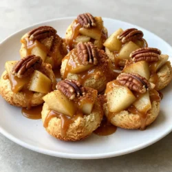 To make Caramel Apple Monkey Bread, you need the following items: - 2 cans (16 oz each) refrigerated biscuit dough - 4 cups Granny Smith apples, peeled and diced - 1 cup brown sugar - 1/2 cup granulated sugar - 1 teaspoon cinnamon - 1/2 cup unsalted butter, melted - 1 cup caramel sauce - 1/2 cup chopped pecans (optional) - A pinch of salt You can make this recipe your own with some easy swaps: - Biscuit Dough: Use homemade dough instead of canned. - Apples: Honeycrisp or Fuji apples work well too. - Sugars: Coconut sugar can replace brown and granulated sugar. - Butter: Use vegan butter for a dairy-free option. - Caramel Sauce: Make your own from sugar and butter for a fresh taste. - Pecans: Try walnuts or omit them for nut-free. This recipe shines all year round, but you can add seasonal flair: - Fall: Add pumpkin spice or extra cinnamon to enhance autumn flavors. - Winter: Include dried cranberries for a festive twist. - Summer: Use fresh peaches or berries instead of apples for a light option. - Holidays: Top with crushed candy canes for a fun holiday treat. These ingredient tips can help you customize your dessert to fit your taste or the season! {{ingredient_image_1}} Start by preheating your oven to 350°F (175°C). Grease a bundt cake pan with butter or cooking spray. This helps the monkey bread come out easily later. In a bowl, mix granulated sugar, brown sugar, and cinnamon together. This blend adds warmth and sweetness. Next, take the refrigerated biscuit dough and cut each biscuit into quarters. Roll each piece into a ball and coat it in the sugar-cinnamon mix. This gives the dough a tasty flavor. Now, it's time to build the layers. Place half of the dough balls in the bottom of your prepared bundt pan. This forms the first layer. Then, spread half of the diced Granny Smith apples over them. If you love pecans, sprinkle half of them on top. This adds crunch and flavor. Drizzle half of the melted butter and half of the caramel sauce over the apples and dough. This helps everything stick together and adds richness. Repeat this step with the rest of the dough balls, apples, and pecans. Finish with the remaining butter and caramel sauce. Bake your creation in the preheated oven for 40-45 minutes. Look for a golden brown top and a cooked-through dough. Once it’s done, remove it from the oven and let it cool for about 10 minutes. This cooling time allows the caramel to set slightly. Carefully invert the monkey bread onto a serving platter. The caramel will drizzle down, making it look beautiful. Serve warm, and feel free to add extra caramel sauce for a treat! To make your Caramel Apple Monkey Bread soft and fluffy, use fresh biscuit dough. The dough should not be overworked; gently roll each piece instead. This keeps the dough light. Bake it just until golden brown. Overbaking can lead to a dry texture. One common mistake is not greasing the bundt pan well. This can cause your monkey bread to stick. Ensure you use enough butter or cooking spray. Another pitfall is not layering the ingredients properly. Spread the dough and apples evenly. This helps each bite have the right balance of flavors. Serve your monkey bread warm for the best taste. It pairs well with vanilla ice cream or whipped cream for added richness. You can also add a sprinkle of chopped pecans on top for crunch. A drizzle of extra caramel sauce makes it even more decadent. For a cozy touch, serve it with a warm cup of cider or coffee. Pro Tips Use Fresh Apples: For the best flavor and texture, opt for fresh Granny Smith apples that are crisp and tart. Coat Evenly: Make sure each biscuit piece is well coated in the sugar-cinnamon mixture for a balanced sweetness throughout the monkey bread. Don’t Overbake: Keep an eye on the monkey bread as it bakes; you want it golden brown but not too dark, to prevent dryness. Let it Cool: Allow the monkey bread to cool for a few minutes before inverting it to help maintain its shape and prevent excessive caramel run-off. {{image_2}} You can change the taste of caramel apple monkey bread easily. For a fall twist, use pumpkin spice. Just swap out the cinnamon for 1 tablespoon of pumpkin spice. If you love chocolate, try adding chocolate chips. Mix some chocolate chips into the dough balls or layer them with the apples. This adds a rich flavor to each bite. Want a gluten-free version? Use gluten-free biscuit dough instead of regular. Many brands offer great options you can find at your local store. For a vegan twist, switch the butter for coconut oil or vegan butter. You can also use plant-based milk in the caramel for a creamy touch. Always check labels to ensure all ingredients fit your diet. If you want to serve more or fewer people, adjust the recipe as needed. You can cut the recipe in half for smaller gatherings. If you need more, just double the ingredients. Baking time may change slightly. Keep an eye on it to make sure it cooks evenly. Enjoy this sweet treat with friends and family! After enjoying your caramel apple monkey bread, let it cool down. Once it's cool, place it in an airtight container. You can keep it at room temperature for up to two days. For longer storage, place it in the fridge. It will last about a week when chilled. Make sure to cover it well to keep it fresh. To reheat the monkey bread, preheat your oven to 350°F (175°C). Place the leftover bread in an oven-safe dish. Cover it with foil to keep it moist. Heat for about 10-15 minutes, or until warm. You can also microwave individual pieces for 20-30 seconds. Just make sure they don’t get too hot. You can freeze caramel apple monkey bread if you have leftovers. Wrap it tightly in plastic wrap and then in aluminum foil. This will help prevent freezer burn. When ready to eat, take it out and let it thaw in the fridge overnight. After thawing, reheat as mentioned above. Enjoy your delicious treat anytime! Monkey bread is a fun, pull-apart dessert. It uses biscuit dough, which you cut into pieces. You coat these pieces in sugar and cinnamon, then stack them with fruits and caramel. The result is a sweet, sticky treat perfect for sharing. Yes, you can prepare it ahead of time. Assemble the monkey bread and cover it tightly. Store it in the fridge for up to 24 hours. When ready to bake, let it sit at room temperature for about 30 minutes. This helps it rise and bake evenly. Caramel Apple Monkey Bread stays fresh for about 2-3 days at room temperature. Keep it covered to prevent it from drying out. If you want it to last longer, store it in the fridge. It can last up to a week when refrigerated. This blog post covered all you need to make fantastic Monkey Bread. We looked at the key ingredients and how to swap them out. I provided tips for prepping, baking, and avoiding common mistakes. We explored different flavor options and how to store leftovers. Lastly, I answered your burning questions. Now, you can impress anyone with your Monkey Bread skills. Enjoy sharing this tasty treat!