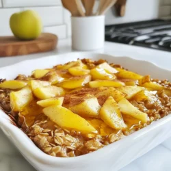 To make Apple Cinnamon Baked Oatmeal, you need some key ingredients. Here’s what you’ll need: - 2 cups rolled oats - 1 ½ cups milk (dairy or plant-based) - 2 medium apples, peeled, cored, and diced - 1/3 cup maple syrup or honey - 1 teaspoon vanilla extract - 1 teaspoon ground cinnamon - 1/2 teaspoon baking powder - 1/4 teaspoon salt These ingredients create a warm and tasty dish. The oats give texture, while the apples add sweetness. You can really customize this recipe with some fun add-ins. Here are some options: - 1/2 cup walnuts or pecans, chopped - 1/4 cup raisins or dried cranberries - Fresh apple slices for topping - A sprinkle of cinnamon for extra flavor These extras can boost taste and crunch. They also make your baked oatmeal more fun! If you have special dietary needs, you can still enjoy this dish. Here are some easy swaps: - For a dairy-free option, use almond milk or oat milk. - If you need gluten-free oats, make sure to buy certified gluten-free rolled oats. - Swap maple syrup with agave syrup for a vegan option. These substitutions keep the dish tasty while fitting your diet. Enjoy creating your perfect Apple Cinnamon Baked Oatmeal! {{ingredient_image_1}} Start by preheating your oven to 350°F (175°C). While the oven warms up, take an 8x8 inch baking dish. Lightly grease it with oil or butter. This helps the oatmeal come out easily later. In a large mixing bowl, combine 2 cups of rolled oats, 1/2 teaspoon of baking powder, 1 teaspoon of ground cinnamon, and 1/4 teaspoon of salt. Stir these ingredients well. Make sure everything mixes evenly. This helps the flavors blend as you cook. In another bowl, pour in 1 ½ cups of milk. You can use dairy or plant-based milk. Then add 1/3 cup of maple syrup or honey. Don’t forget to add 1 teaspoon of vanilla extract. Mix these until they are well combined. This mixture adds sweetness and depth. Now, take 2 medium apples. Peel, core, and dice them into small pieces. Add these apples to the dry mix. Then, pour in the wet mixture. Stir gently, ensuring the oats coat well and the apples spread throughout. If you like, fold in 1/2 cup of chopped walnuts or pecans and 1/4 cup of raisins or dried cranberries for extra flavor. Pour the entire mixture into the prepared baking dish. Spread it out evenly with a spatula. Place it into the oven and bake for about 30 to 35 minutes. You want the top to turn lightly golden. Once it’s done, take it out and let it cool for a few minutes. This makes slicing easier. Serve warm, and enjoy the cozy flavors! To make your Apple Cinnamon Baked Oatmeal even better, add a pinch of nutmeg. This spice pairs well with cinnamon. You can also toast the nuts before mixing. Toasting brings out their natural oils and deepens their flavor. For a creamier texture, use full-fat milk or a rich plant-based milk. If you want more fruit, add an extra apple or some chopped pears. Fresh fruit will make it sweet and juicy. After baking, let the oatmeal cool completely before storing it. Use an airtight container for the best results. It will stay fresh in the fridge for up to five days. When you're ready to eat, you can reheat it in the microwave. Heat for about 30-60 seconds, or until warm. For a crispy top, pop it in the oven at 350°F for about 10 minutes. To make this recipe gluten-free, use certified gluten-free oats. These oats are safe for those with gluten allergies. For a dairy-free option, choose almond milk or coconut milk. Both will keep the dish creamy and delicious. You can also swap maple syrup for agave nectar if you prefer a different sweetener. Pro Tips Choose the Right Apples: For the best flavor and texture, use a mix of sweet and tart apples, such as Granny Smith and Honeycrisp. Customize Your Sweetness: Adjust the amount of maple syrup or honey based on the sweetness of your apples and personal preference. Make It Ahead: Prepare the oatmeal mixture the night before, cover it, and refrigerate. Just bake it in the morning for a quick breakfast! Add Protein: For a heartier dish, consider adding a scoop of protein powder or a dollop of Greek yogurt when serving. {{image_2}} You can change the fruit in this recipe to suit your taste. Try using ripe bananas for a creamy texture. Blueberries add a sweet burst of flavor. You can also use pears for a different twist. All these fruits blend well with oats and spices. Maple syrup and honey are great, but you can try other sweeteners too. Brown sugar gives a rich flavor. Agave nectar is a nice option for a vegan choice. You can even use mashed bananas for natural sweetness. Just adjust the amount to your liking. Mixing in spices can create exciting flavors. Consider adding nutmeg for warmth. A touch of ginger gives a nice kick. You can also add a splash of almond extract for a nutty taste. Experiment with these combinations to find your favorite blend. To keep your Apple Cinnamon Baked Oatmeal fresh, let it cool first. Then, cover it with plastic wrap or foil. You can also put it in an airtight container. Store it in the fridge for up to five days. Make sure to check for any off smells before eating. If you want to freeze it, cut the baked oatmeal into squares. Wrap each piece in plastic wrap, then place them in a freezer-safe bag. You can freeze the oatmeal for up to three months. Label the bag with the date, so you know when you made it. To reheat, you have a couple of options. For the microwave, place a piece on a plate and cover it. Heat it for about 30 seconds to 1 minute. For the oven, preheat it to 350°F (175°C). Place the oatmeal in an oven-safe dish and cover it with foil. Heat it for about 10-15 minutes until warm. You can add a splash of milk for extra moisture if you like. Yes, you can make it ahead. Bake it, let it cool, and store it in the fridge. This dish tastes great the next day. Just reheat it in the oven or microwave. Absolutely! This recipe is perfect for meal prep. You can make a big batch. Portion it into containers for easy grab-and-go breakfasts. It saves time on busy mornings. You can use steel-cut oats, but the texture will change. Steel-cut oats take longer to cook. If you use them, add more liquid and increase bake time. Rolled oats give a softer texture. Check if the top is lightly golden. Insert a toothpick into the center. If it comes out clean, it’s done. The mixture should be set and not too wet. I love topping it with fresh apple slices and a sprinkle of cinnamon. You can also add nuts or a drizzle of maple syrup. Yogurt or whipped cream makes it extra special. Apple Cinnamon Baked Oatmeal is a tasty and easy dish. We covered key ingredients, step-by-step instructions, and helpful tips. You learned about various mix-ins, toppings, and how to store leftovers. This dish can fit many diets and preferences. Use these ideas to make it your own. Enjoy baking and sharing this delightful meal. Keep experimenting with flavors and find what you love. Remember, cooking should be fun and satisfying!