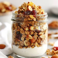 - 2 cups rolled oats - 1 cup walnuts, roughly chopped - 1/2 cup almond slices - 1/2 cup unsweetened shredded coconut - 1/3 cup maple syrup - 1/4 cup coconut oil, melted - 1/2 teaspoon vanilla extract - 1/2 teaspoon cinnamon - 1/4 teaspoon salt - 1/2 cup dried cranberries or cherries (optional) This recipe makes about eight servings. Each serving has roughly: - Calories: 200 - Protein: 4g - Fat: 10g - Carbohydrates: 25g - Fiber: 3g - Sugar: 5g - Rolled oats are great for heart health. They help lower cholesterol and provide energy. - Walnuts are rich in omega-3 fatty acids. They support brain health and reduce inflammation. - Almonds add protein and vitamin E. They help with skin health and keep you full. - Coconut contains healthy fats. It may boost energy and support weight loss. - Maple syrup is a natural sweetener. It has antioxidants and can boost your mood. - Cinnamon helps regulate blood sugar. It also adds a warm flavor that many love. - Dried fruits add sweetness and fiber. They are good for digestion and add nutrients. These ingredients not only taste great but also support your health. Enjoy your tasty snack! {{ingredient_image_1}} Start by preheating your oven to 325°F (160°C). This helps the granola bake evenly. Next, line a baking sheet with parchment paper. This makes cleanup easy later. In a large bowl, mix the rolled oats, chopped walnuts, almond slices, shredded coconut, cinnamon, and salt. Stir until everything is combined. In another bowl, whisk the melted coconut oil, maple syrup, and vanilla extract. Make sure these ingredients mix well. Pour this wet mixture over the dry ingredients. Stir gently until every piece is coated in the sweet mix. Now, press the mixture firmly onto the prepared baking sheet. You want a flat, compact layer. This helps form nice clusters later. Bake in your preheated oven for 20 to 25 minutes. Watch closely for golden edges. You don’t want it to burn, so check it often. Take the baking sheet out of the oven and let the granola cool completely. This step is key for forming clusters. Once cool, break the granola into clusters with your hands. If you want, toss in dried cranberries or cherries for added flavor. Store your granola in an airtight container. It stays fresh for up to two weeks. To make perfect clusters, press the granola mix firmly. This step is key. When you press the mixture down on the baking sheet, it helps the granola stick together. Aim for a flat, compact layer. This ensures the clusters hold their shape after baking. Let the granola cool completely on the sheet. Cooling is essential for forming those crunchy pieces. To boost flavors, add a pinch of nutmeg or ginger. These spices give your granola a warm kick. You can also swap maple syrup for honey or agave syrup for a twist. If you enjoy extra sweetness, toss in a bit of brown sugar. For a nutty taste, try adding a splash of almond extract. This gives your clusters a lovely depth of flavor. One mistake is not mixing the wet and dry ingredients well. Make sure everything is coated evenly. Another pitfall is opening the oven too often. This can lead to uneven baking. Also, don't skip the cooling step. If you break the granola too soon, it won't form clusters. Lastly, keep an eye on the baking time. Overbaking can make your clusters hard and dry. Pro Tips Use Fresh Ingredients: Ensure that your nuts and oats are fresh for the best flavor and texture. Experiment with Add-Ins: Feel free to add other nuts, seeds, or dried fruits to customize your granola clusters. Press Firmly: Pressing the mixture firmly into the baking sheet will help form larger clusters once baked. Store Properly: Keep granola in an airtight container to maintain its crunch and freshness for longer. {{image_2}} You can switch up the nuts in your clusters. If you want more crunch, try pecans or hazelnuts. Cashews add a creamier taste. Each nut brings a new flavor. You can mix and match for fun. Just keep the total nut amount the same. Dried fruit adds sweetness and texture. Instead of cranberries, use raisins or chopped dates. For a tropical twist, try dried mango or pineapple. You can even skip the fruit if you prefer a nut-only granola. The choice is yours! Feel free to get creative with flavors. Add cocoa powder for a chocolatey touch. A dash of nutmeg or ginger can spice things up. You could also mix in seeds like pumpkin or sunflower seeds. This adds extra crunch and nutrition. Explore different combinations to find your favorite! To keep your Maple Walnut Granola Clusters fresh, use an airtight container. Glass jars work well for this. Make sure to store them in a cool, dry place. Avoid heat and moisture, as they can make your clusters soggy. Your granola can last up to two weeks when stored properly. To check for freshness, look for any signs of moisture or changes in smell. If they start to feel soft, it’s best to toss them. For extra crunch, you can toast them in the oven for a few minutes. Freezing is a great way to keep your granola longer. Place the clusters in a freezer-safe bag. Make sure to remove as much air as possible before sealing. They can last up to three months in the freezer. When you’re ready, just let them thaw at room temperature. Enjoy your tasty snack anytime! Granola clusters are tasty bites made from oats, nuts, and sweeteners. They stick together to form crunchy bites. In this recipe, I use oats, walnuts, and maple syrup to create delicious clusters. The magic happens when you bake the mixture, helping it bond. You get a blend of flavors and textures that is hard to resist. Yes, you can make this recipe vegan! The main ingredients are already plant-based. Just ensure you use maple syrup, which is vegan-friendly. The coconut oil also fits well in a vegan diet. You can skip the optional dried cranberries if they contain any animal products. Enjoy your vegan snack! Customizing the recipe for allergies is simple. First, check for common allergens in the ingredients. If you have a nut allergy, you can swap walnuts for seeds, like sunflower seeds or pumpkin seeds. If gluten is a concern, use gluten-free oats. Always read labels to ensure safety. You can adjust flavors too, adding your favorite spices or sweeteners. This blog post covered everything you need to know about making granola clusters. We discussed the ingredients and their health benefits. You learned the proper steps for preparation, baking, and cooling. Also, I shared tips for making perfect clusters and avoiding common mistakes. You got ideas for variations and the best ways to store your clusters, too. Now, you can enjoy your tasty, homemade granola clusters. Have fun experimenting with flavors and ingredients!