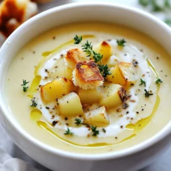 To make creamy roasted garlic soup, you will need: - 2 whole bulbs of garlic - 1 medium onion, diced - 2 tablespoons olive oil - 4 cups vegetable broth - 1 large potato, peeled and diced - 1 cup heavy cream (or coconut milk for a vegan option) - Salt and pepper to taste - Fresh thyme leaves for garnish - Croutons for topping (optional) You can swap some ingredients based on what you have: - Use shallots instead of onion for a sweeter taste. - Replace olive oil with butter for a richer flavor. - If you want a lighter soup, choose low-fat milk instead of heavy cream. - For a gluten-free option, skip the croutons or use gluten-free bread. This soup has many healthy ingredients: - Garlic: Boosts your immune system and helps fight colds. - Onion: Good for heart health and adds flavor. - Potatoes: Provide energy and are rich in vitamin C. - Olive oil: Contains healthy fats that are great for your heart. - Thyme: Offers antioxidants and can improve digestion. These ingredients come together to make a tasty and nourishing soup. {{ingredient_image_1}} Roasting garlic makes it sweet and soft. Start by preheating your oven to 400°F (200°C). Take two whole bulbs of garlic and slice the tops off each bulb. This step helps the heat reach the cloves. Drizzle one tablespoon of olive oil over them. Wrap the garlic in aluminum foil. Roast the garlic for 40 minutes. When done, the cloves will be soft and golden. While the garlic roasts, it’s time for the onion and potato. In a large pot, heat one tablespoon of olive oil over medium heat. Add the diced medium onion and sauté it. Cook until the onion turns translucent, which takes about 5 minutes. Next, add the diced large potato. Stir for another 2 minutes to blend the flavors. After the garlic is roasted, squeeze the soft cloves out of their skins into the pot. Pour in 4 cups of vegetable broth and bring it to a boil. Once boiling, reduce the heat and let it simmer for 15 minutes. This step cooks the potatoes until they are tender. Use an immersion blender to puree the soup until smooth. If you don't have one, carefully transfer the soup to a blender in batches. Stir in 1 cup of heavy cream or coconut milk. Heat the soup through without boiling. Season with salt and pepper to taste. Garnish each bowl with fresh thyme leaves and croutons if you like. Enjoy your creamy roasted garlic soup! Roasting garlic brings out its sweet flavor. To roast it well, choose fresh bulbs. Cut the tops off to expose the cloves. Drizzle them with olive oil. Wrap the bulbs in aluminum foil. Bake at 400°F for about 40 minutes. Check for softness; they should feel like butter. This step gives your soup a rich taste. For creamy soup, choose heavy cream or coconut milk. Both add a smooth texture. Stir in the cream after blending the soup. Heat it gently to avoid boiling. This keeps the cream silky. You can also use an immersion blender for a fine blend. This tool makes it easy to reach the right consistency. One mistake is not roasting the garlic long enough. Undercooked garlic can taste harsh. Another mistake is adding cream too soon. Always blend the soup first. Adding cream before blending can cause lumps. Lastly, don’t skip the seasoning. Salt and pepper enhance the flavors. Taste your soup and adjust as needed. Pro Tips Roasting Garlic: Roasting the garlic not only sweetens its flavor but also enhances the overall taste of the soup. Make sure to wrap it tightly in foil to keep it moist. Using Fresh Herbs: For a burst of freshness, consider adding a few sprigs of fresh thyme while simmering the soup, and reserve some for garnish. This will elevate the flavors even more. Blending Tips: If using a traditional blender, allow the soup to cool slightly to avoid any splattering. Blend in small batches and return to the pot to heat through. Vegan Option: For a vegan twist, substitute the heavy cream with coconut milk. It adds a rich creaminess while keeping the recipe plant-based! {{image_2}} You can easily make this soup vegan. Simply swap heavy cream for coconut milk. This change keeps the soup rich and creamy. Coconut milk adds a hint of sweetness too. It works well with roasted garlic flavors. You can also use nut milk, like almond or cashew. Just choose one with no added sugar for the best taste. Adding herbs or spices brings more depth to your soup. Try fresh thyme, as it pairs nicely with garlic. You can also add rosemary for a woodsy taste. A pinch of smoked paprika adds warmth and a hint of smoke. For a little heat, sprinkle in some red pepper flakes. These flavors create a unique twist on the classic recipe. Toppings can elevate your soup's presentation and taste. Croutons add crunch and texture. You could use store-bought or make your own. Toast some bread with olive oil and garlic for a fresh touch. Another option is to add a dollop of vegan sour cream. Chopped chives or green onions also add freshness. These toppings make each bowl special. Once you finish your creamy roasted garlic soup, let it cool first. Pour the soup into an airtight container. You can store it in the fridge for up to three days. Make sure to label the container with the date. This way, you know when to use it. When you're ready to enjoy your soup again, take it out of the fridge. Pour the soup into a pot. Heat it over low to medium heat. Stir it often to avoid sticking. If the soup seems thick, add a splash of vegetable broth or water. Heat until warm, but don’t let it boil. You can freeze leftover soup for future meals. Use a freezer-safe container or freezer bags. Leave some space at the top for expansion. The soup can last for up to three months in the freezer. When ready to eat, thaw it in the fridge overnight. Reheat it on the stove as mentioned before. This way, you get to enjoy the rich, warm flavors anytime! Creamy roasted garlic soup can last for about 3 to 4 days in the fridge. To store it, let the soup cool first. Then, pour it into an airtight container. This keeps the soup fresh and safe. Always check for any signs of spoilage before eating. Yes, you can make creamy roasted garlic soup ahead of time. In fact, it often tastes better the next day. Just prepare the soup as directed and store it in the fridge. When you are ready to eat, reheat it gently on the stove. Stir well to mix everything again. You can serve creamy roasted garlic soup with many tasty options. Here are a few ideas: - Crusty bread or baguette - Grilled cheese sandwiches - A fresh green salad - Croutons for added crunch These pairings enhance the soup's flavor and make your meal more filling. You learned how to make creamy roasted garlic soup. We covered ingredients, steps, and tips. I shared ways to store it and answered common questions. This soup is easy and tasty. You can adjust it to fit your diet and add your favorite flavors. Remember these tips to avoid mistakes. Enjoy your soup with tasty sides, and don’t forget to share with friends. Happy cooking!