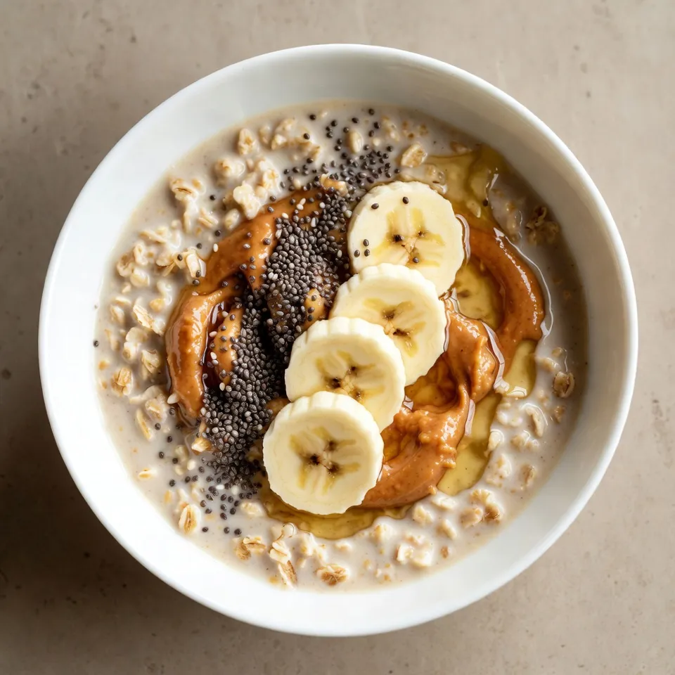 To make peanut butter banana overnight oats, gather these items: - 1 cup rolled oats - 2 cups almond milk (or any milk of your choice) - 2 ripe bananas, mashed - 1/4 cup natural peanut butter - 2 tablespoons honey or maple syrup (adjust for sweetness) - 1 teaspoon vanilla extract - 1/2 teaspoon cinnamon - Pinch of salt - Toppings: Sliced bananas, chopped nuts, chia seeds, or chocolate chips (optional) You can swap ingredients based on your needs. If you have no rolled oats, try quick oats. For a nut-free option, use sunflower seed butter instead of peanut butter. If you're avoiding dairy, feel free to pick oat milk or coconut milk. Maple syrup can replace honey if you want a vegan choice. You can also skip the sweetener if you prefer less sugar. Let’s break down the health perks of some key ingredients: - Rolled oats: These give you fiber, which helps with digestion. They keep you full longer. - Bananas: They add potassium, good for heart health. Plus, they sweeten your oats naturally. - Peanut butter: This adds protein and healthy fats. It helps you feel satisfied and fuels your day. - Almond milk: This is low in calories and can be a great dairy alternative. It’s also rich in vitamins. - Honey or maple syrup: These natural sweeteners provide quick energy without refined sugars. Each ingredient plays a role in making your overnight oats both tasty and nutritious. {{ingredient_image_1}} Making peanut butter banana overnight oats is quick and fun. You only need 10 minutes to prep. Then, let the oats sit in the fridge for at least 6 hours. This lets the oats soak up the milk and flavors. You will enjoy a creamy and tasty breakfast in the morning. 1. Mix Ingredients: In a medium bowl, combine: - 1 cup rolled oats - 2 cups almond milk - 2 ripe bananas, mashed - 1/4 cup natural peanut butter - 2 tablespoons honey or maple syrup - 1 teaspoon vanilla extract - 1/2 teaspoon cinnamon - A pinch of salt 2. Whisk Together: Use a whisk to mix until smooth. Make sure the peanut butter blends well with the other ingredients. 3. Divide Mixture: Spoon the mixture into two airtight jars or bowls. This part is key for easy storage. 4. Seal and Chill: Cover the jars tightly or use plastic wrap. Place them in the fridge overnight or for at least 6 hours. This step is important for a delicious texture. 5. Stir and Serve: In the morning, take the jars out. Stir the oats well to mix the flavors. 6. Add Toppings: Feel free to add sliced bananas, chopped nuts, chia seeds, or chocolate chips. These toppings add fun and different textures. - Choose Natural Peanut Butter: Look for brands with only peanuts and salt. This keeps the taste pure and healthy. - Mix Well: If your peanut butter is thick, warm it slightly before mixing. This makes it easier to blend. - Try Different Flavors: Experiment with other nut butters, like almond or cashew. Each will bring a new twist to your oats. To make the best peanut butter banana overnight oats, start with the right oats. Use rolled oats for the best texture. They soak up the milk well and stay chewy. Mix your oats with almond milk and let them rest. This helps them soften and blend flavors better. Use ripe bananas. The riper they are, the sweeter your oats will taste. Mash them well before adding to the mix. This makes sure the flavor spreads evenly. Adding a pinch of salt enhances the sweetness. It balances the taste of the peanut butter too. One common mistake is not mixing well. Make sure to whisk the oats and other ingredients until smooth. If you skip this step, you may find lumps of peanut butter or banana. Another mistake is using too much liquid. If your oats are too runny, they won't have the right texture. Stick to the recipe’s measurements for almond milk. Lastly, don't skip the chilling time. Letting them sit overnight gives the oats time to soak up flavors. You can adjust the sweetness easily. If you like it sweeter, add more honey or maple syrup. Start with small amounts, then taste. You can always add more. For thicker oats, add less milk. If you prefer them creamier, increase the liquid. You can also try different milk types. Each milk adds its own flavor, so choose one you enjoy most. Pro Tips Use Overripe Bananas: Overripe bananas add more sweetness and creaminess to your overnight oats, enhancing the flavor. Make it Vegan: Substitute honey with maple syrup or agave nectar for a completely plant-based option. Mix and Match Nut Butters: Feel free to experiment with different nut butters like almond or cashew for a unique taste. Prep in Batches: Double or triple the recipe and store in the fridge for quick breakfasts throughout the week. {{image_2}} You can mix flavors to make your oats exciting. Here are some fun ideas: - Chocolate Peanut Butter: Add 1 tablespoon of cocoa powder. This gives a rich taste. - Berry Blast: Mix in fresh or frozen berries like strawberries or blueberries. - Nutty Delight: Add a handful of chopped almonds or walnuts for crunch. - Apple Cinnamon: Swap bananas for diced apples and add more cinnamon. Each mix brings a new twist. Feel free to experiment! For a dairy-free or vegan version, use these swaps: - Milk: Choose almond, coconut, or oat milk. All work well. - Sweetener: Use maple syrup instead of honey for vegan sweetness. - Peanut Butter: Make sure your peanut butter has no added dairy. These options keep your dish plant-based and delicious. You can change your ingredients based on the season. Here are some ideas: - Spring: Use fresh strawberries or rhubarb for a bright flavor. - Summer: Try peaches or cherries; they add a juicy sweetness. - Fall: Add pumpkin puree and pumpkin spice for a cozy vibe. - Winter: Use dried fruits like cranberries or figs for warmth. Seasonal swaps keep your oats fresh and fun all year long! To keep your Peanut Butter Banana Overnight Oats fresh, use airtight jars or bowls. After mixing the oats and other ingredients, divide the mixture into jars. Seal them tightly and place them in the fridge. This helps the oats soak up the liquid. You can also add toppings just before eating. This way, they stay crunchy and fresh. Peanut Butter Banana Overnight Oats can last up to five days in the fridge. Make sure to check for any signs of spoilage before eating. If you see any odd smells or changes in texture, it is best to throw them away. Always label your jars with the date you made them. This helps you keep track of freshness. You can freeze your overnight oats if you want to save some for later. Use freezer-safe jars or containers. Fill them with the oat mixture, leaving some space at the top for expansion. When you are ready to eat, move a jar to the fridge to thaw overnight. In the morning, stir well and add toppings for a tasty treat! Yes, you can use quick oats. They will soak up the liquid faster. Quick oats will make your overnight oats softer. The texture will be different, but the taste remains great. If you like creamier oats, quick oats are a good choice. You can keep overnight oats in the fridge for up to five days. Just seal them well to prevent them from drying out. This makes them perfect for meal prep. Just grab a jar and enjoy breakfast on the go. You can add Greek yogurt or protein powder for extra protein. Both options blend well with the oats. You can also try adding nuts or seeds. Chia seeds or hemp seeds work great for a protein boost. They will add crunch and nutrition too! In this article, we explored the key ingredients for peanut butter banana overnight oats. We looked at substitutions, nutritional benefits, and tips to make them perfect. I shared ways to avoid common mistakes and suggested flavor variations for everyone. Proper storage methods help keep your oats fresh, and I answered common questions, too. Enjoy experimenting with your oats! With these tips, you can create tasty, healthy meals each day.